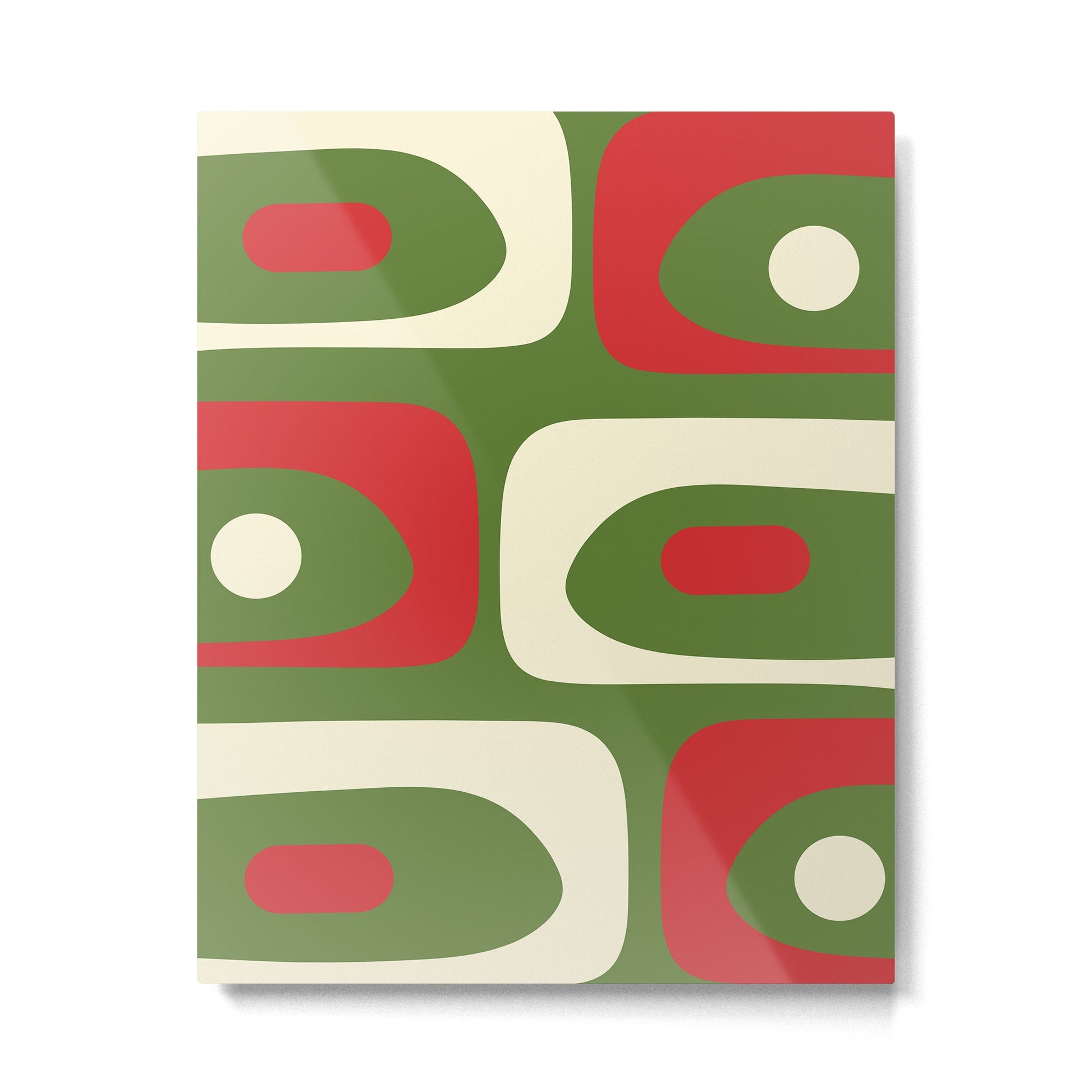 Piquet Mid-Century Modern Minimalist Abstract in Retro Christmas Green, Red, and Cream Metal Print | TeksDecor
