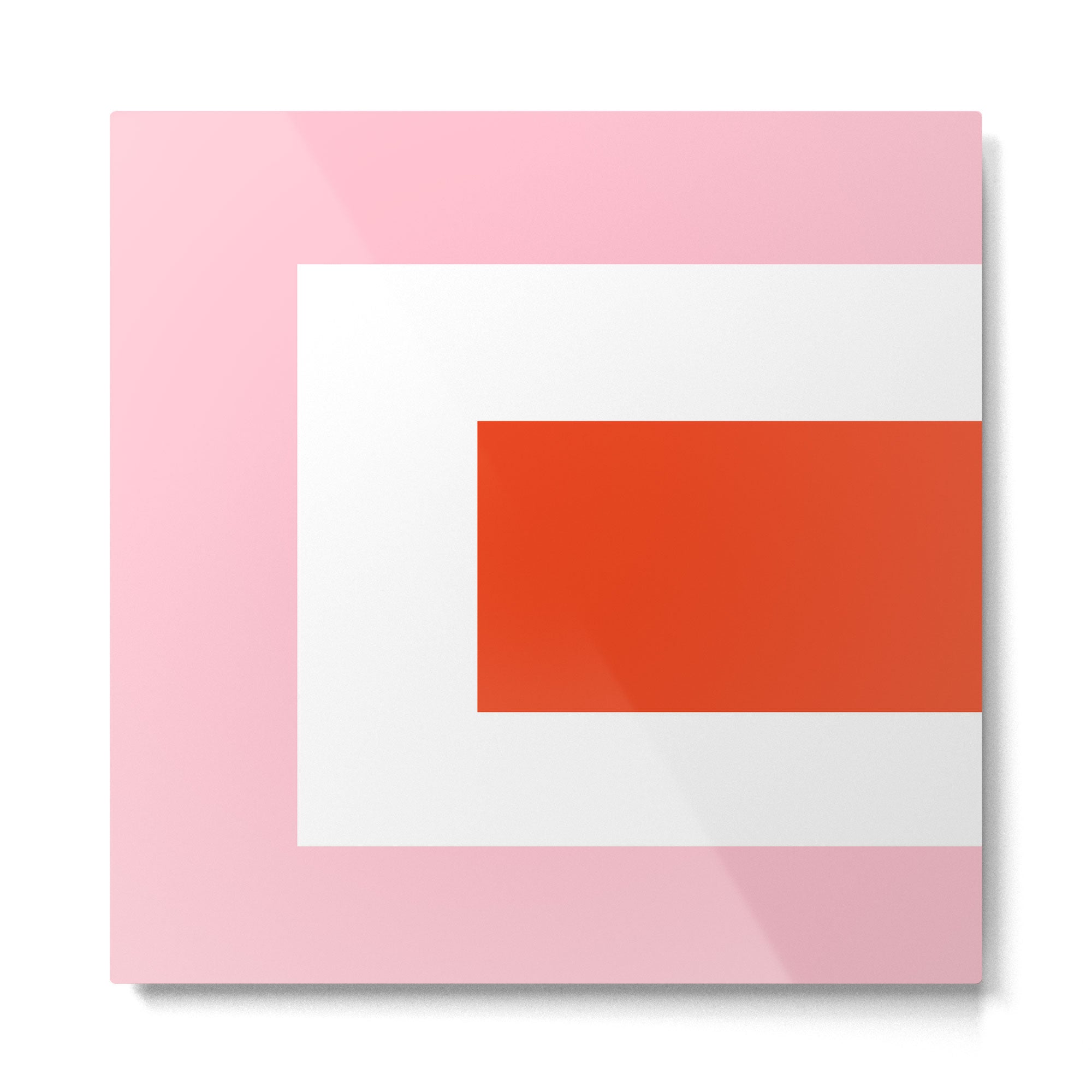 Regressing Colour Block - Minimalist Geometric Pattern in Red, White, and Pink Metal Print | TeksDecor