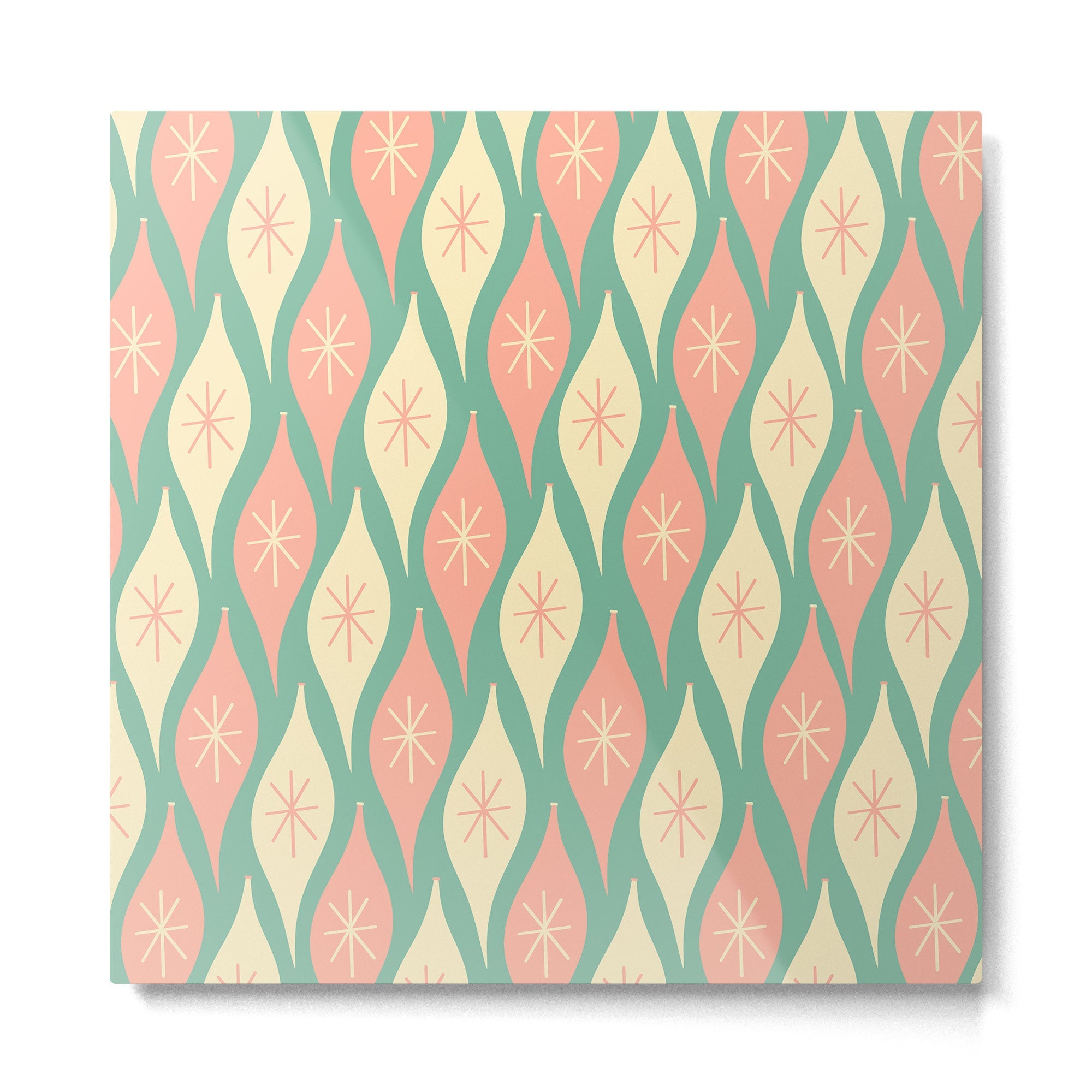 Retro Christmas Ornament Pattern Mint Green Blush Pink Cream Metal Print | TeksDecor