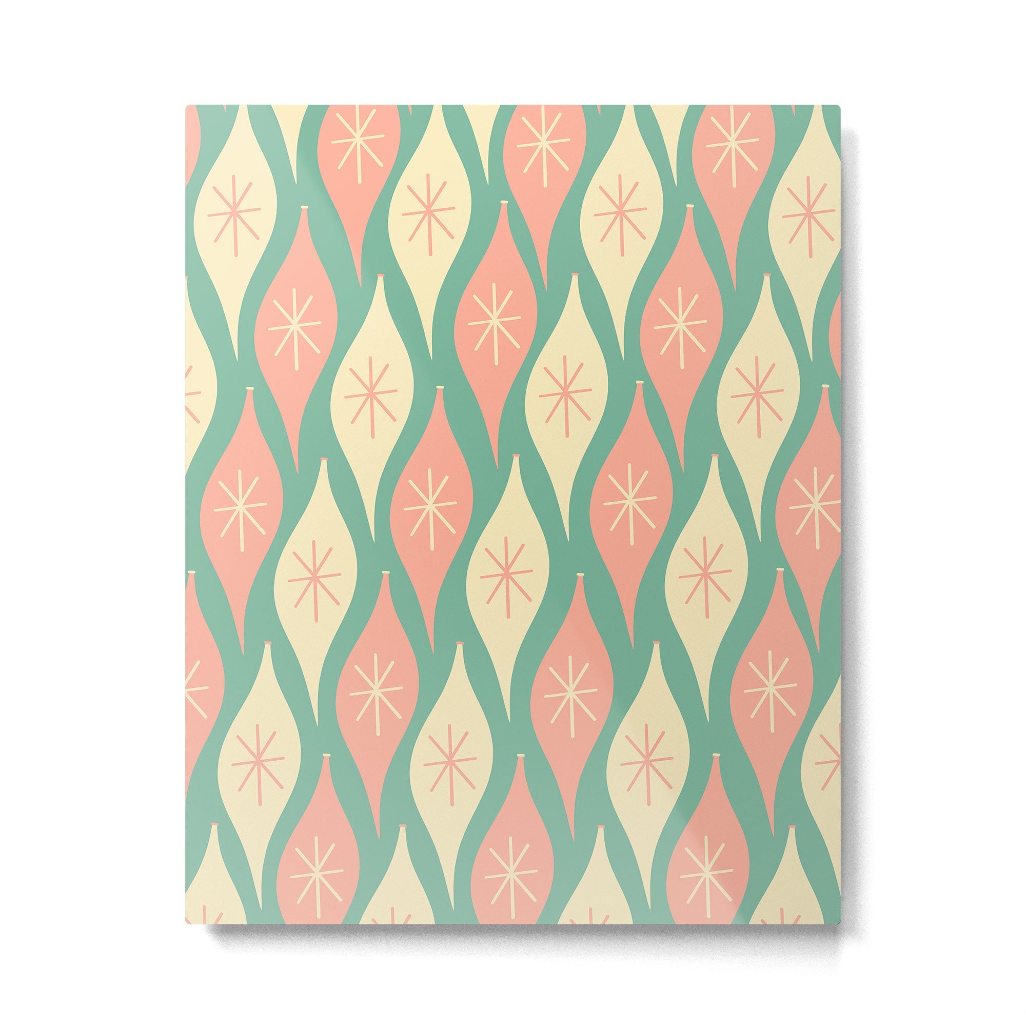 Retro Christmas Ornament Pattern Mint Green Blush Pink Cream Metal Print | TeksDecor