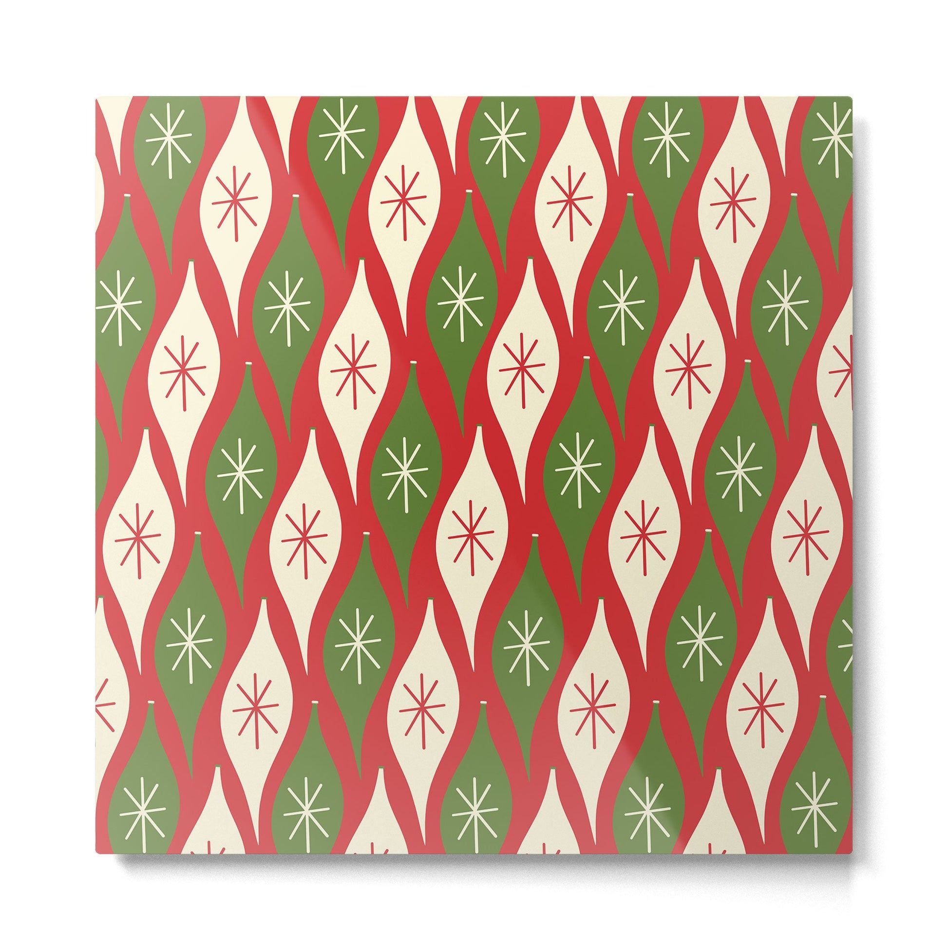 Retro Christmas Ornaments Pattern Red Cream Green Metal Print | TeksDecor