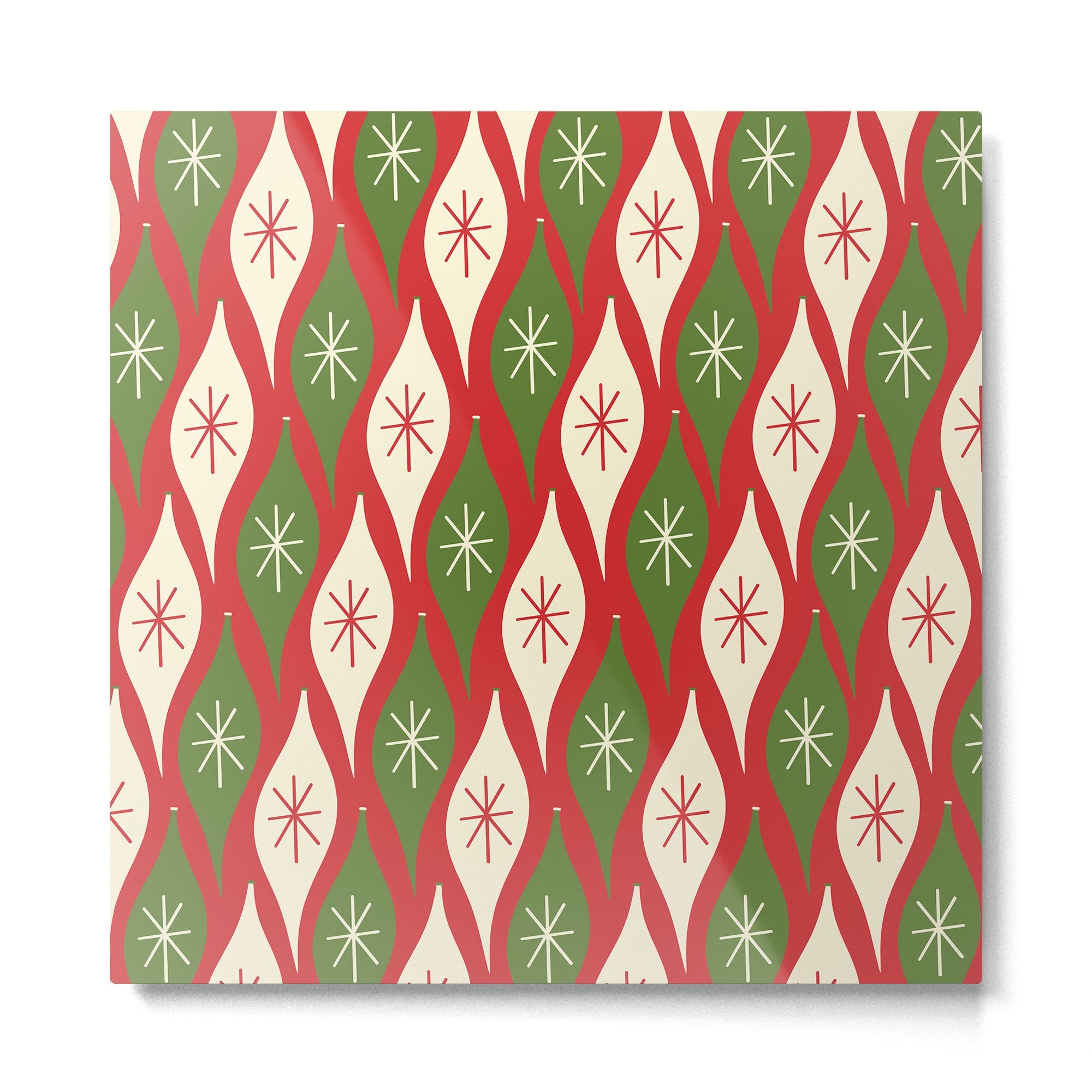 Retro Christmas Ornaments Pattern Red Cream Green Metal Print | TeksDecor