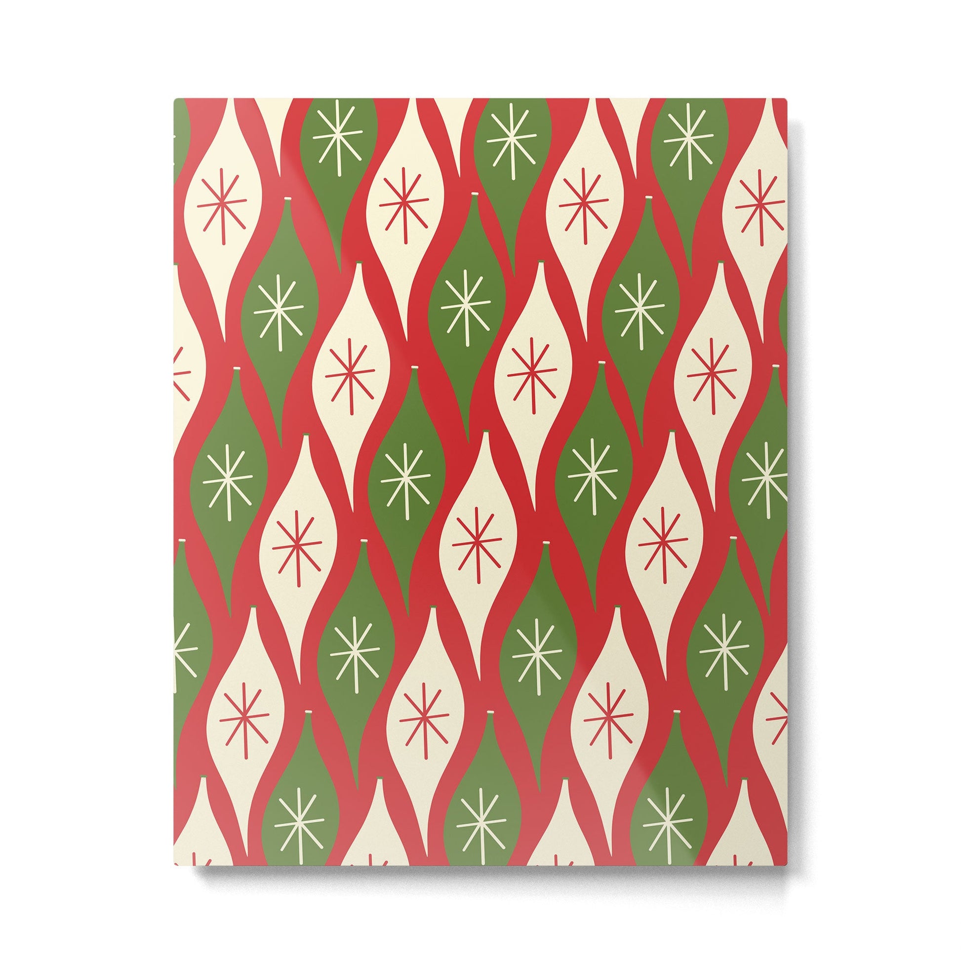 Retro Christmas Ornaments Pattern Red Cream Green Metal Print | TeksDecor