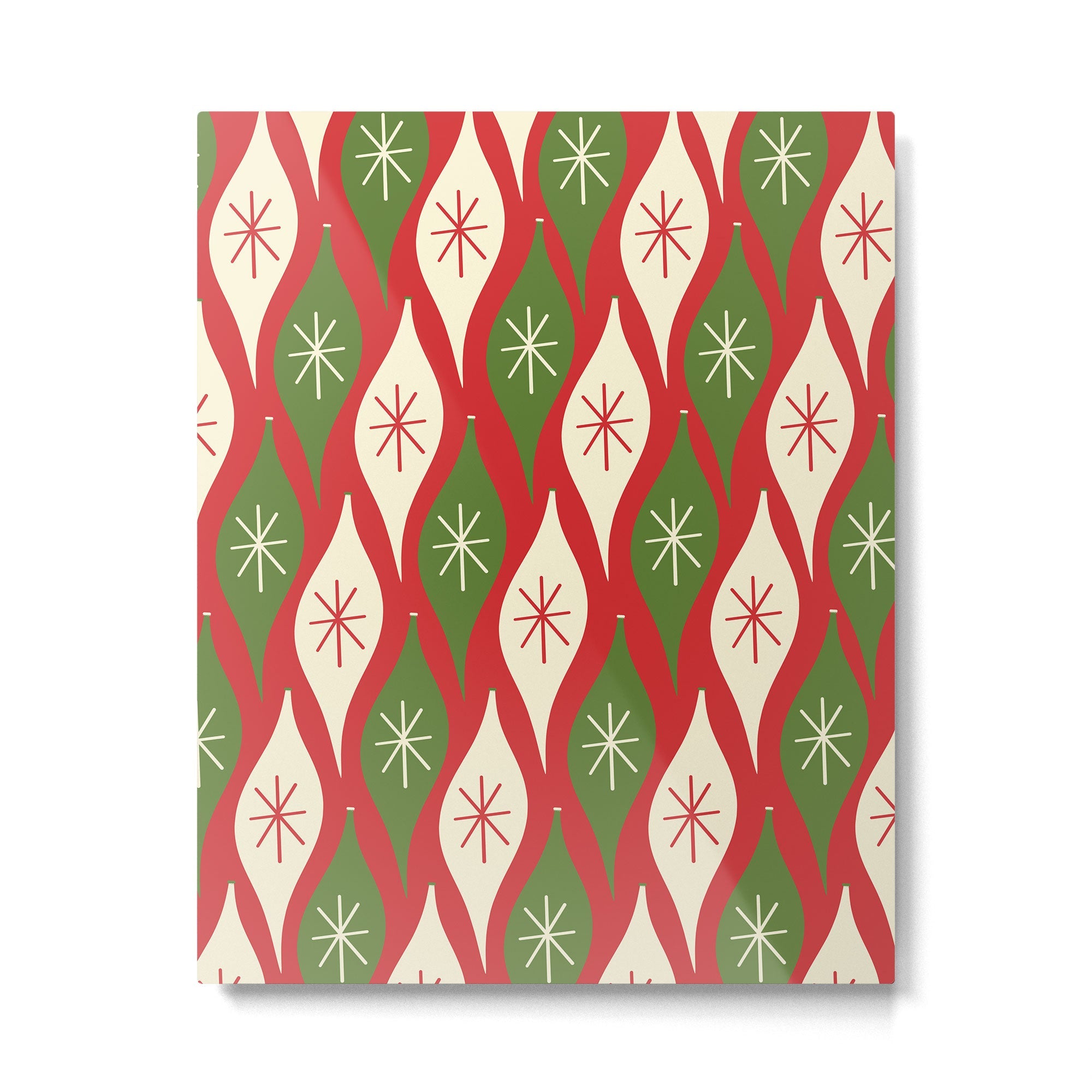 Retro Christmas Ornaments Pattern Red Cream Green Metal Print | TeksDecor