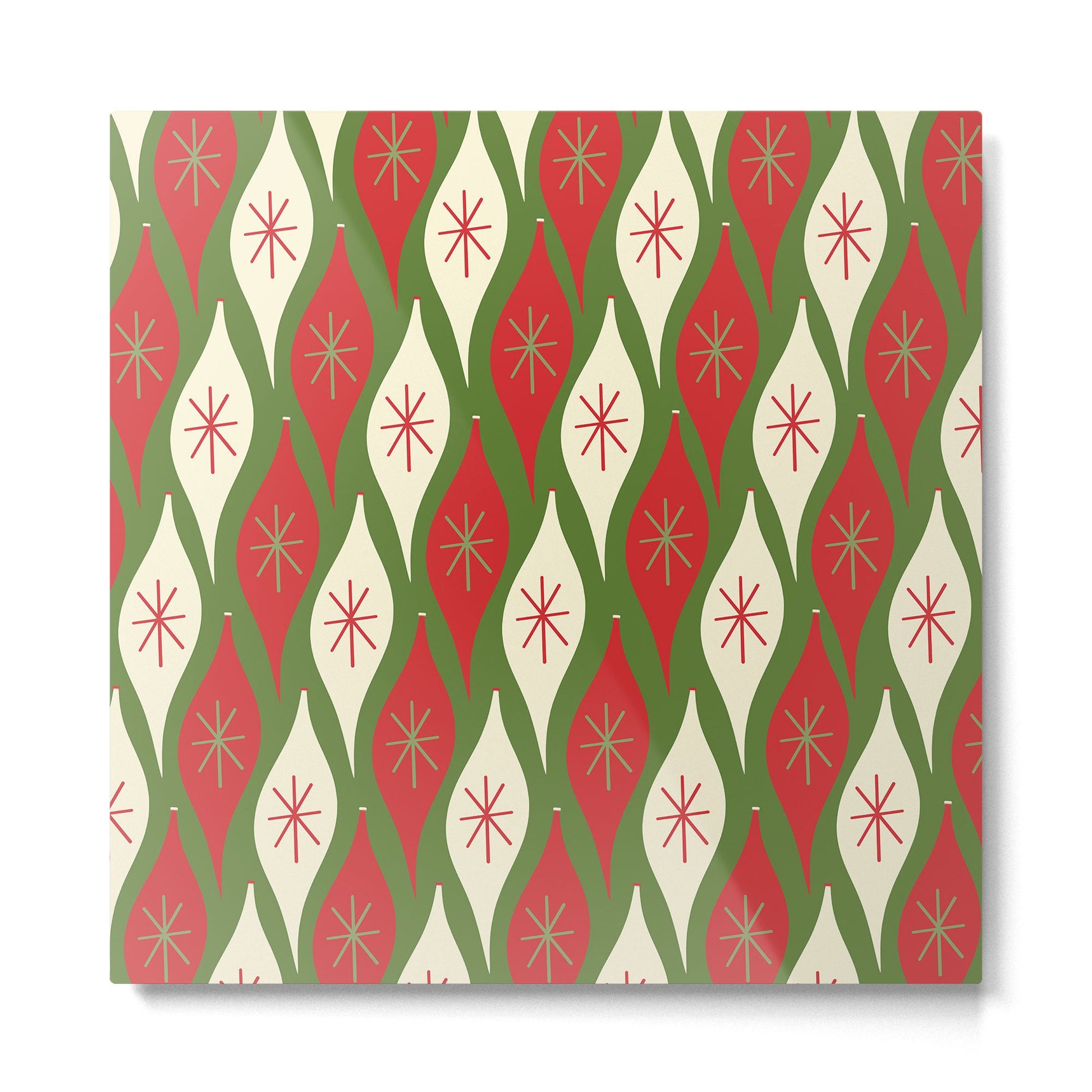 Retro Christmas Ornaments Pattern Green Red Cream Metal Print | TeksDecor