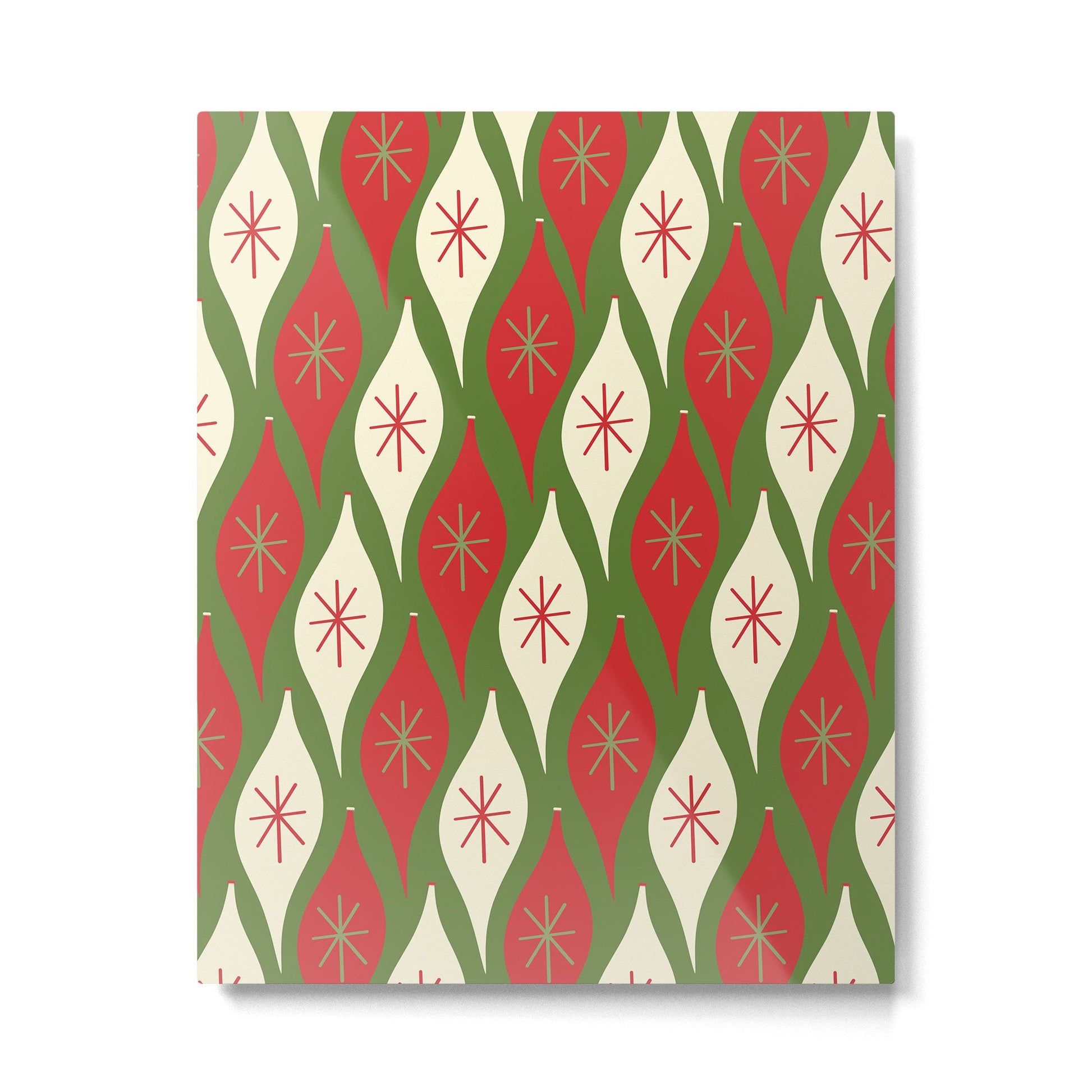 Retro Christmas Ornaments Pattern Green Red Cream Metal Print | TeksDecor