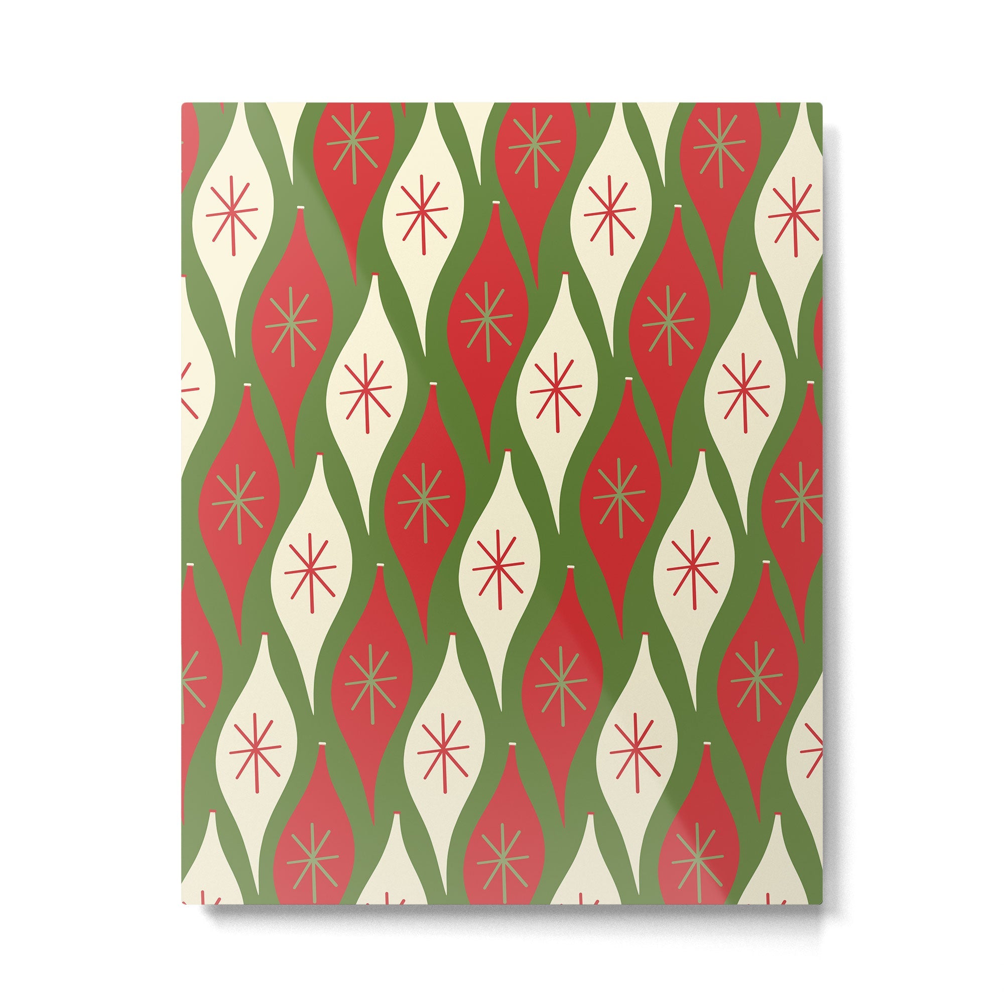 Retro Christmas Ornaments Pattern Green Red Cream Metal Print | TeksDecor