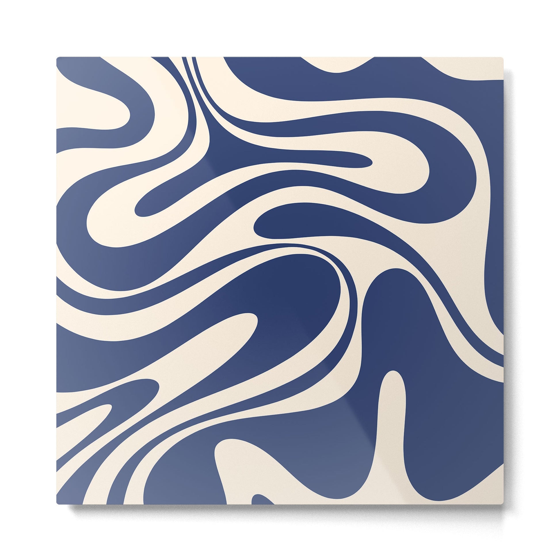 Retro Fantasy Swirl Abstract in Blue and Cream Metal Print | TeksDecor