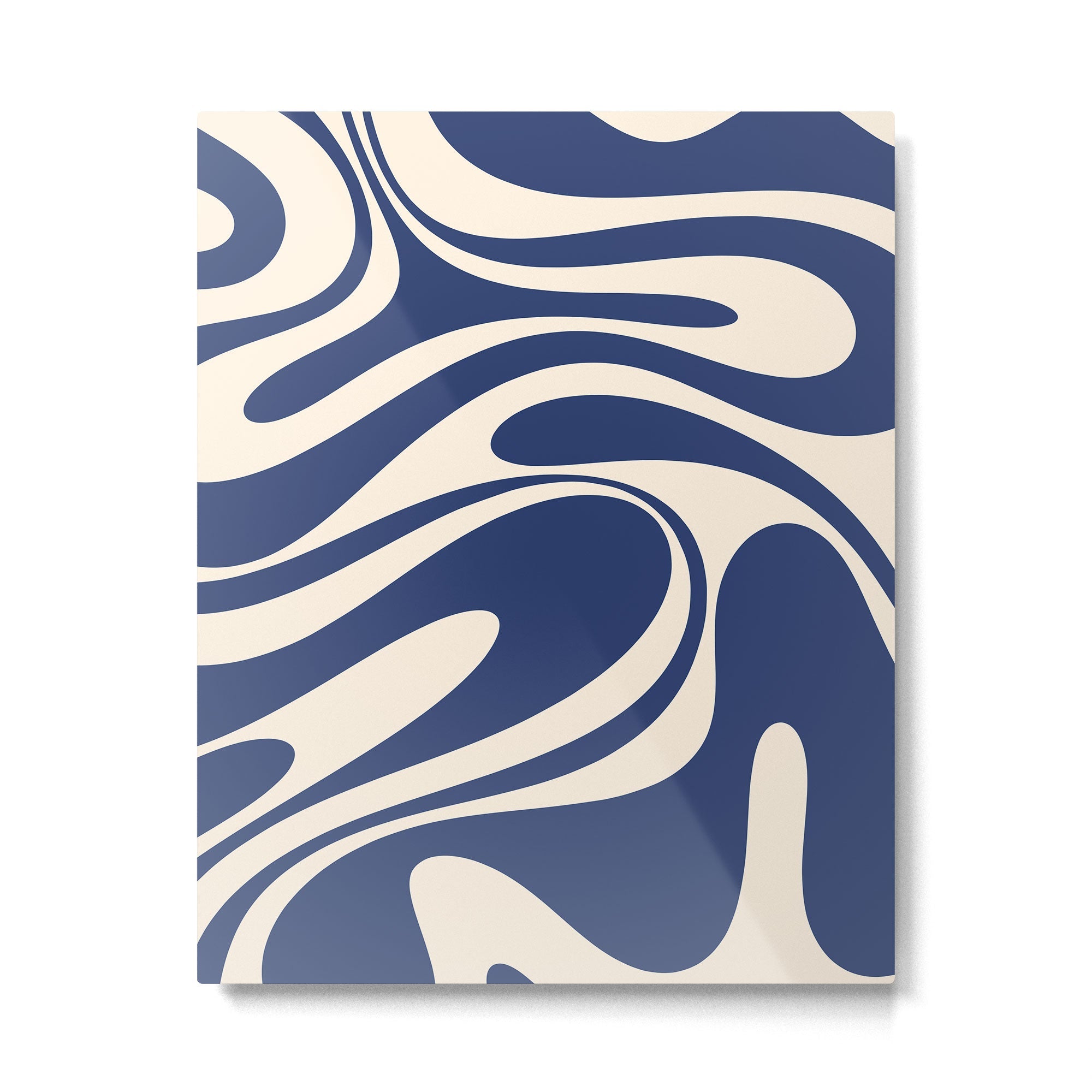 Retro Fantasy Swirl Abstract in Blue and Cream Metal Print | TeksDecor