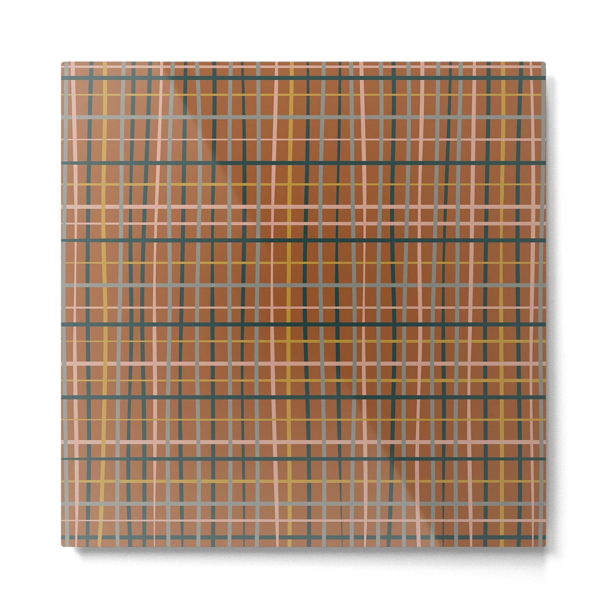 Retro Modern Boho Tartan Plaid Rust Navy Blush Mustard Gray Metal Print | TeksDecor