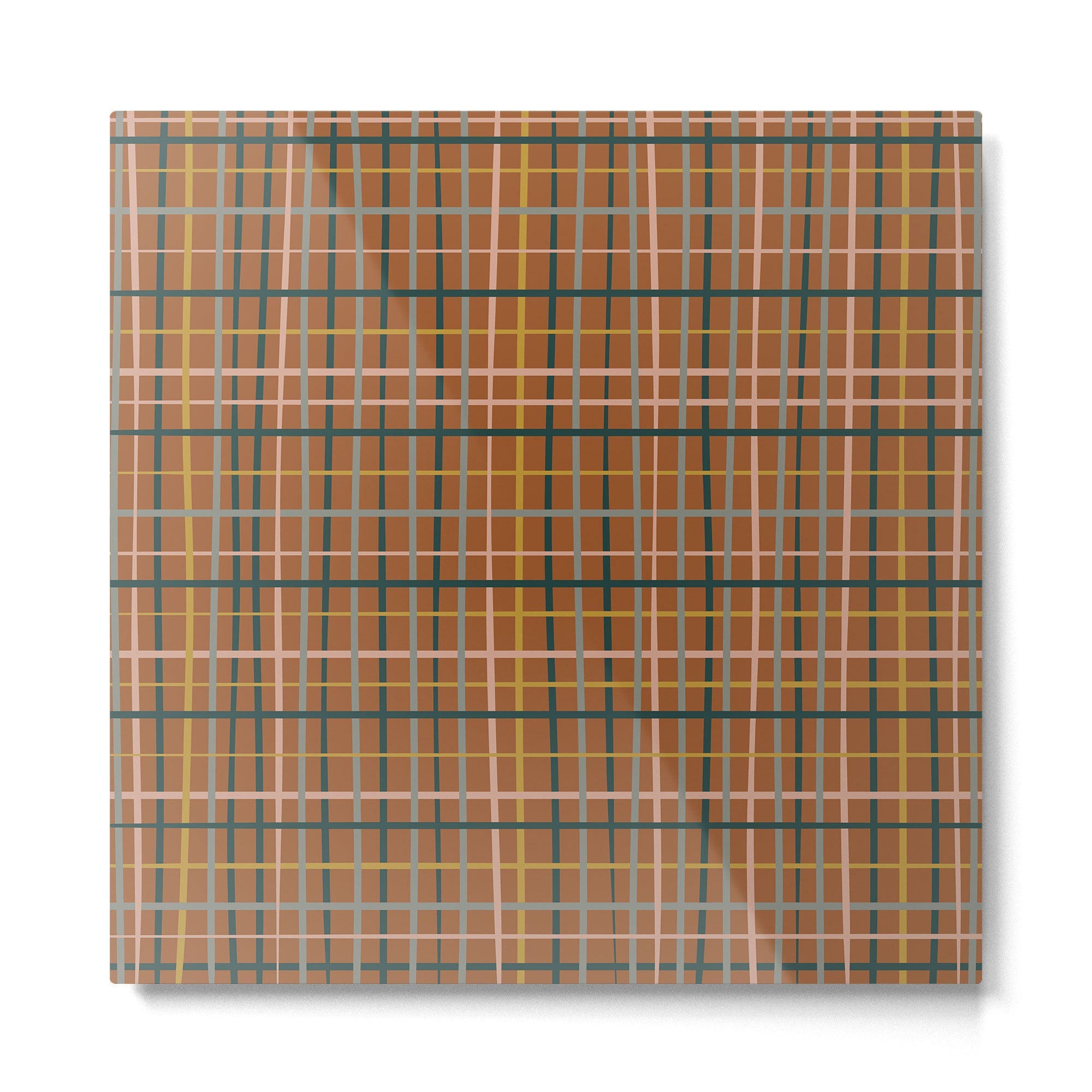 Retro Modern Boho Tartan Plaid Rust Navy Blush Mustard Gray Metal Print | TeksDecor