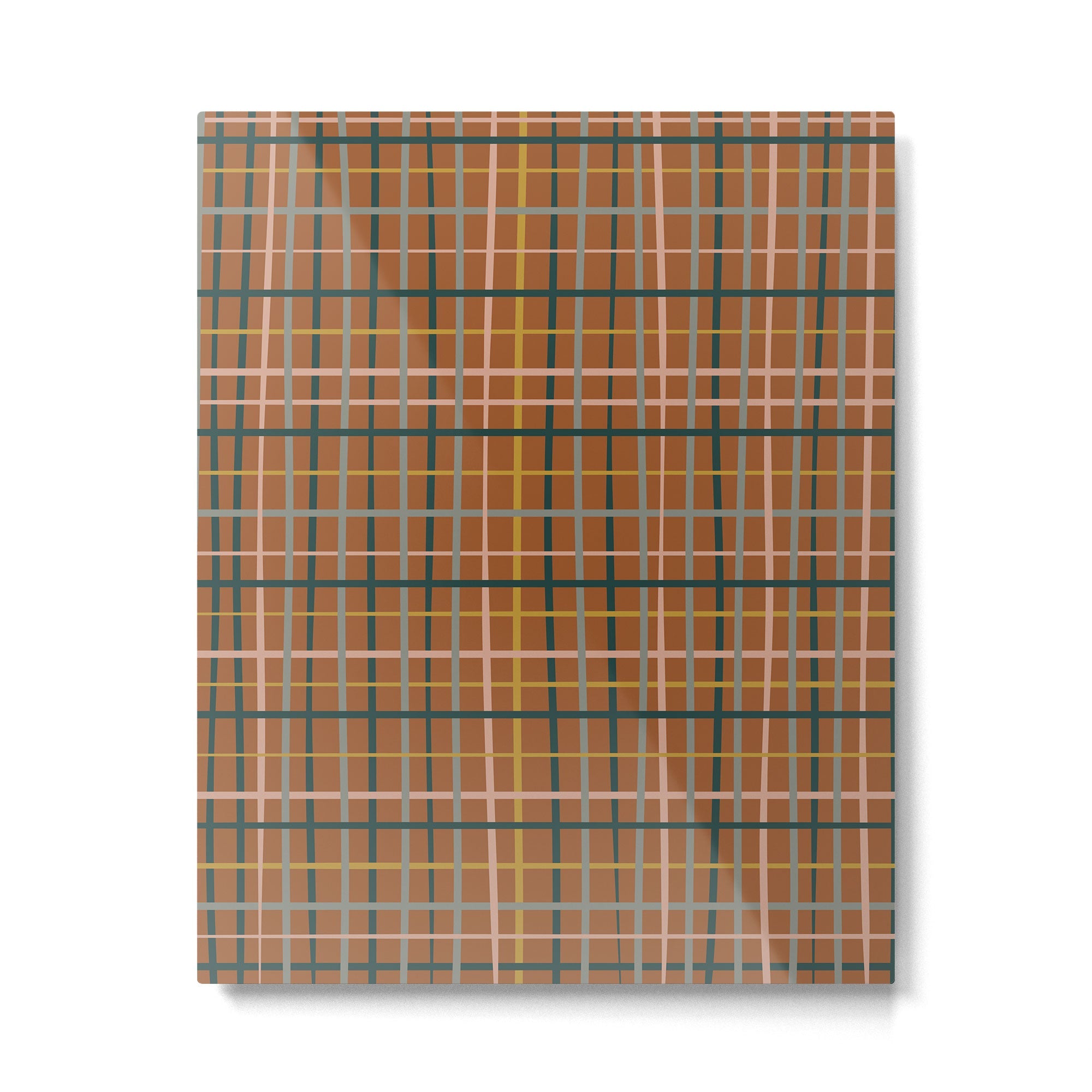 Retro Modern Boho Tartan Plaid Rust Navy Blush Mustard Gray Metal Print | TeksDecor