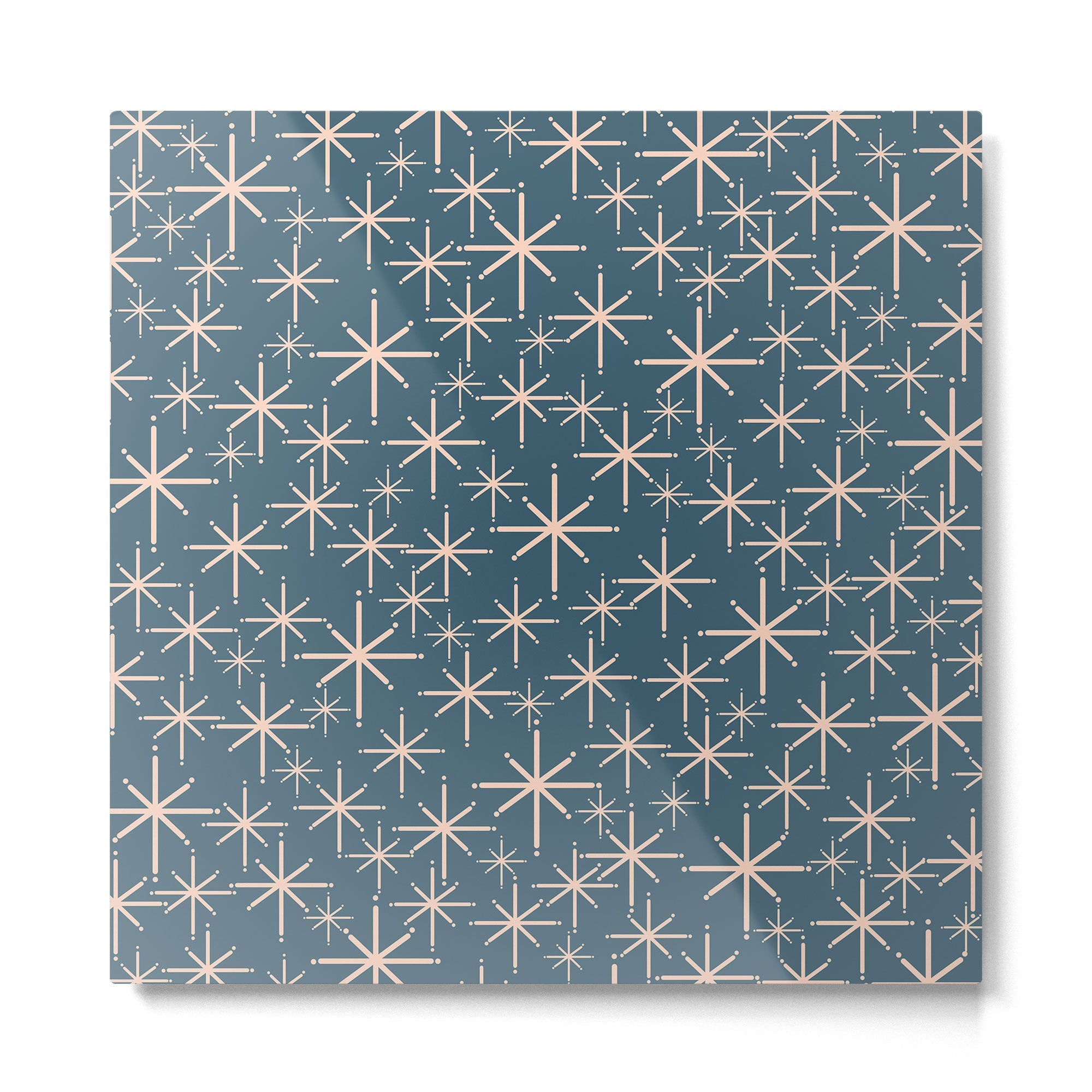 Retro Space - Midcentury Modern Starburst Pattern in Pale Blush and Deep Teal Metal Print | TeksDecor