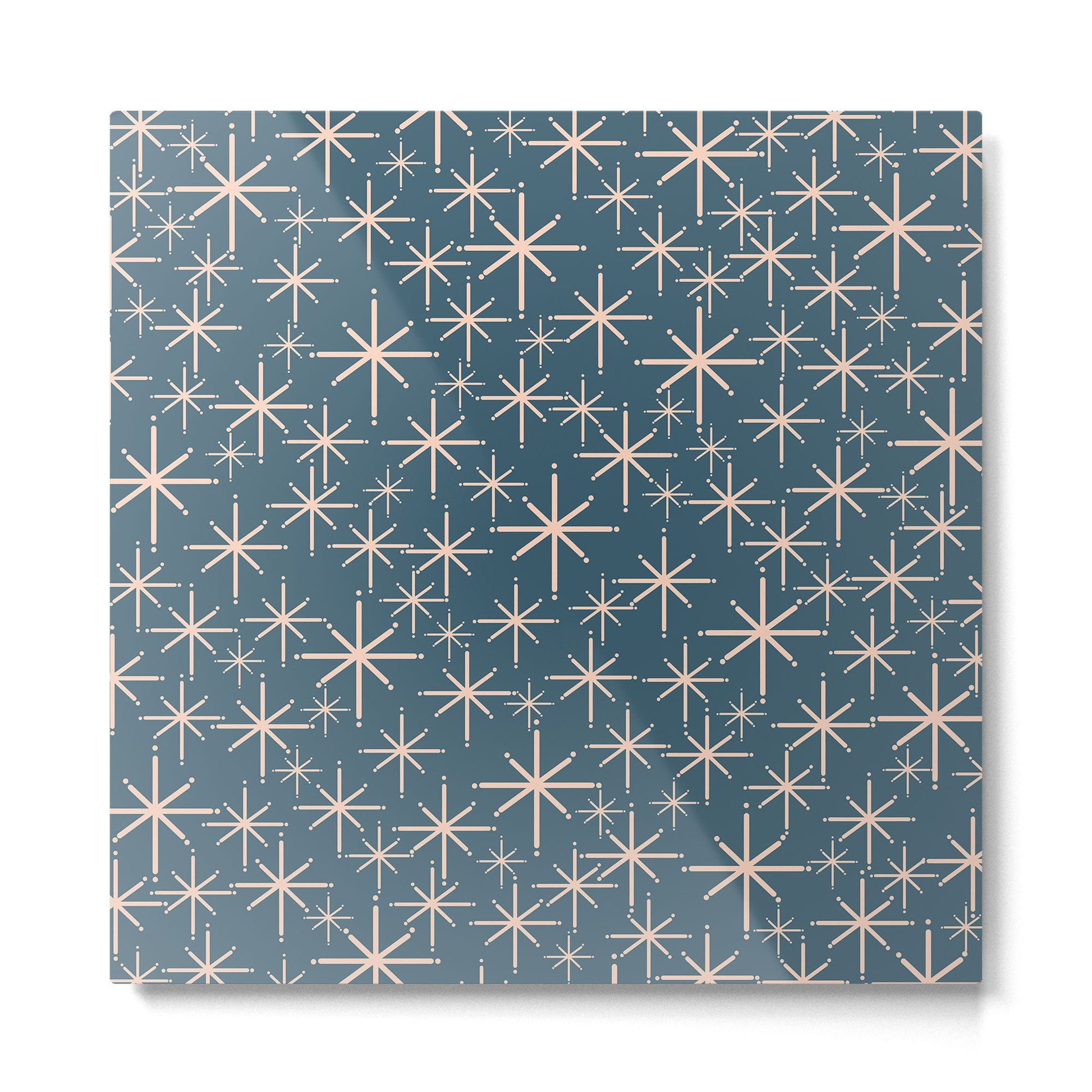 Retro Space - Midcentury Modern Starburst Pattern in Pale Blush and Deep Teal Metal Print | TeksDecor