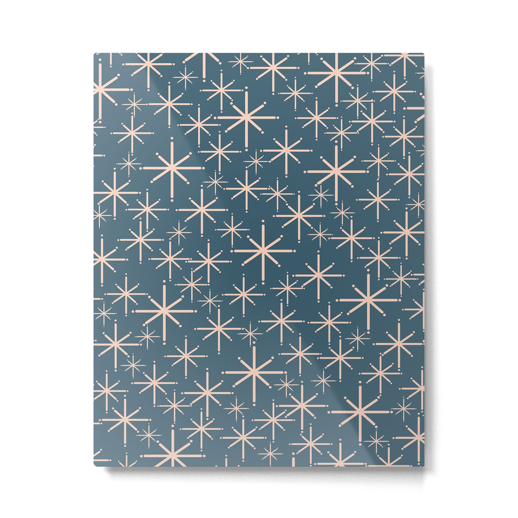 Retro Space - Midcentury Modern Starburst Pattern in Pale Blush and Deep Teal Metal Print | TeksDecor