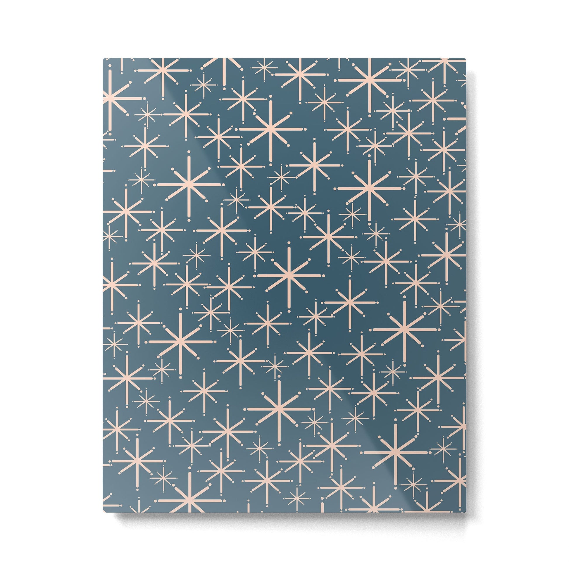 Retro Space - Midcentury Modern Starburst Pattern in Pale Blush and Deep Teal Metal Print | TeksDecor