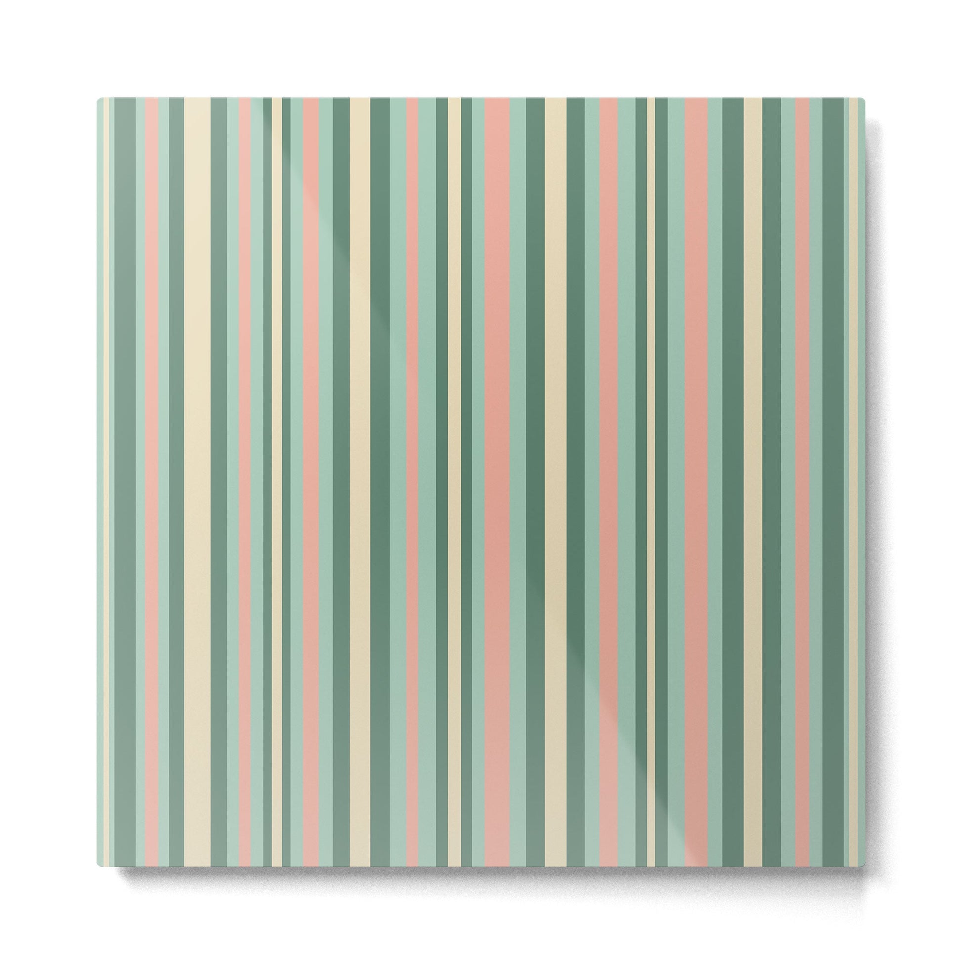 Retro Stripes in Mint Green, Pale Blush, and Cream - Vertical Stripe Pattern Metal Print | TeksDecor