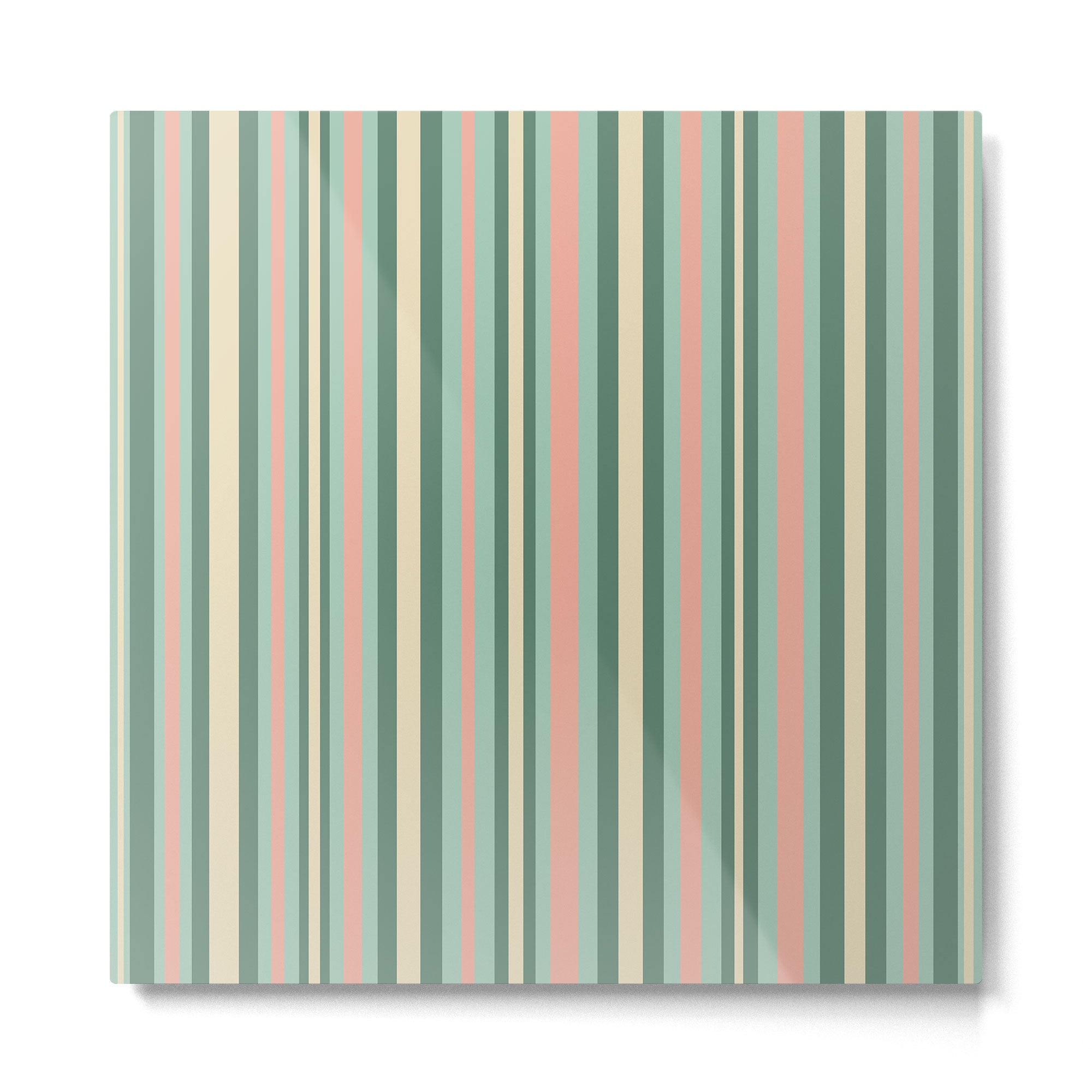 Retro Stripes in Mint Green, Pale Blush, and Cream - Vertical Stripe Pattern Metal Print | TeksDecor