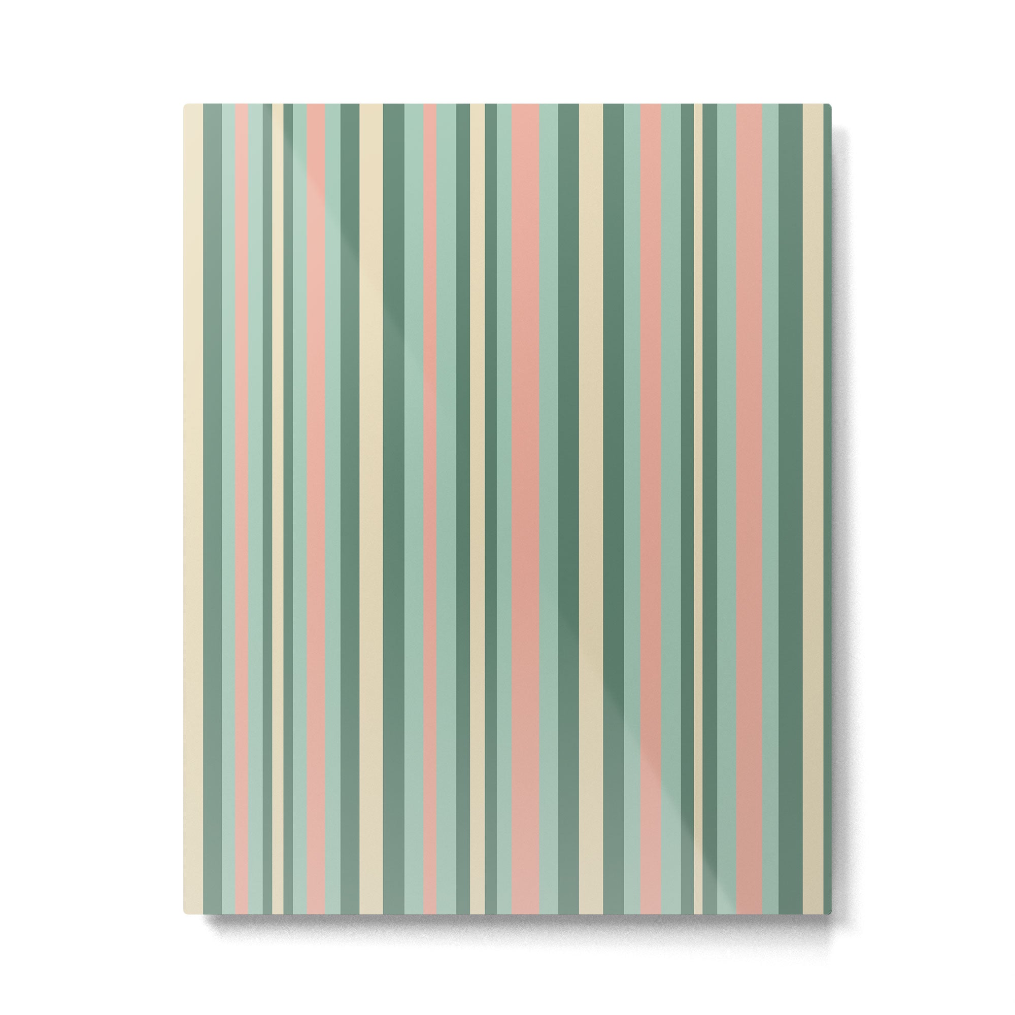 Retro Stripes in Mint Green, Pale Blush, and Cream - Vertical Stripe Pattern Metal Print | TeksDecor