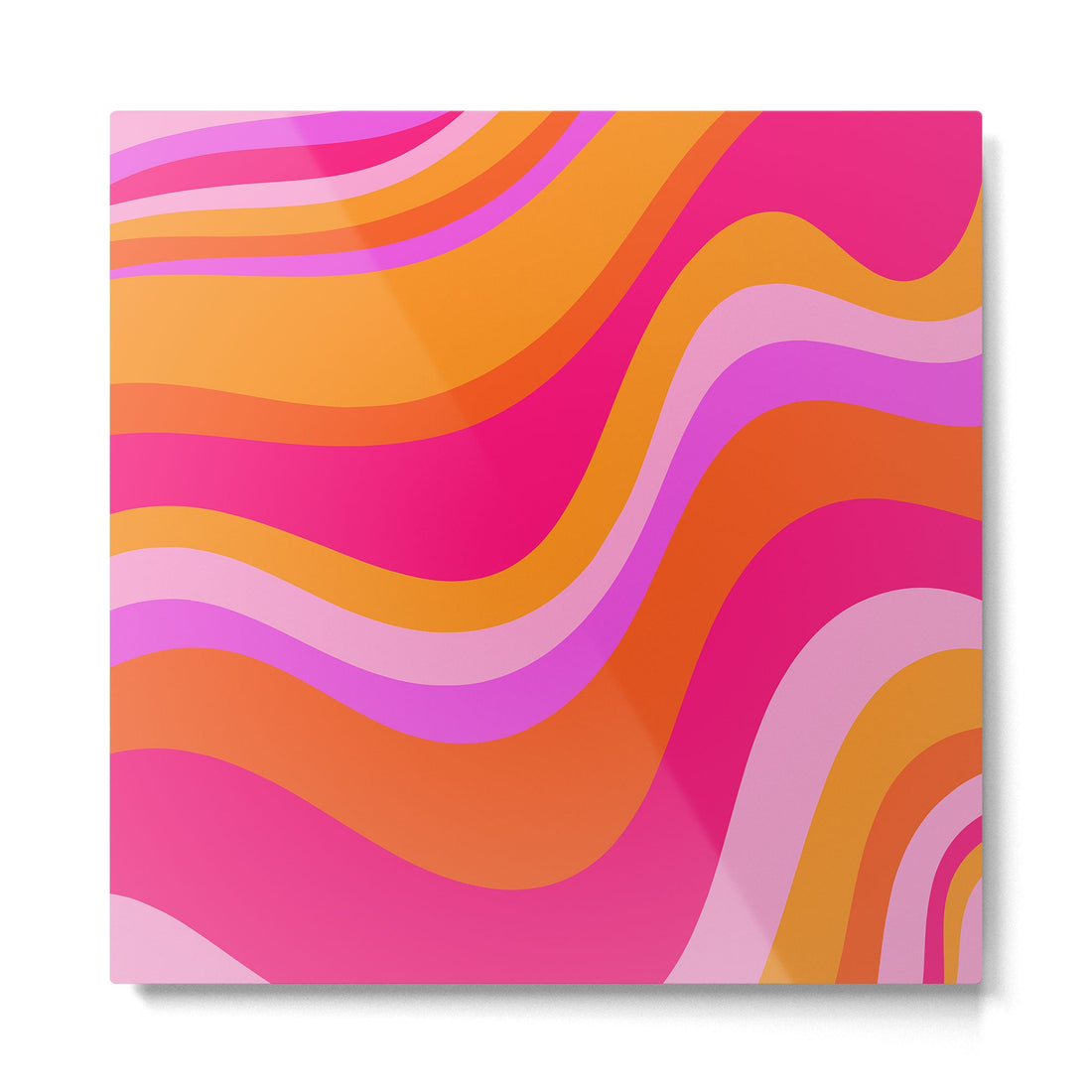 Retro Waves Abstract Pattern Pink Magenta Orange Metal Print | TeksDecor