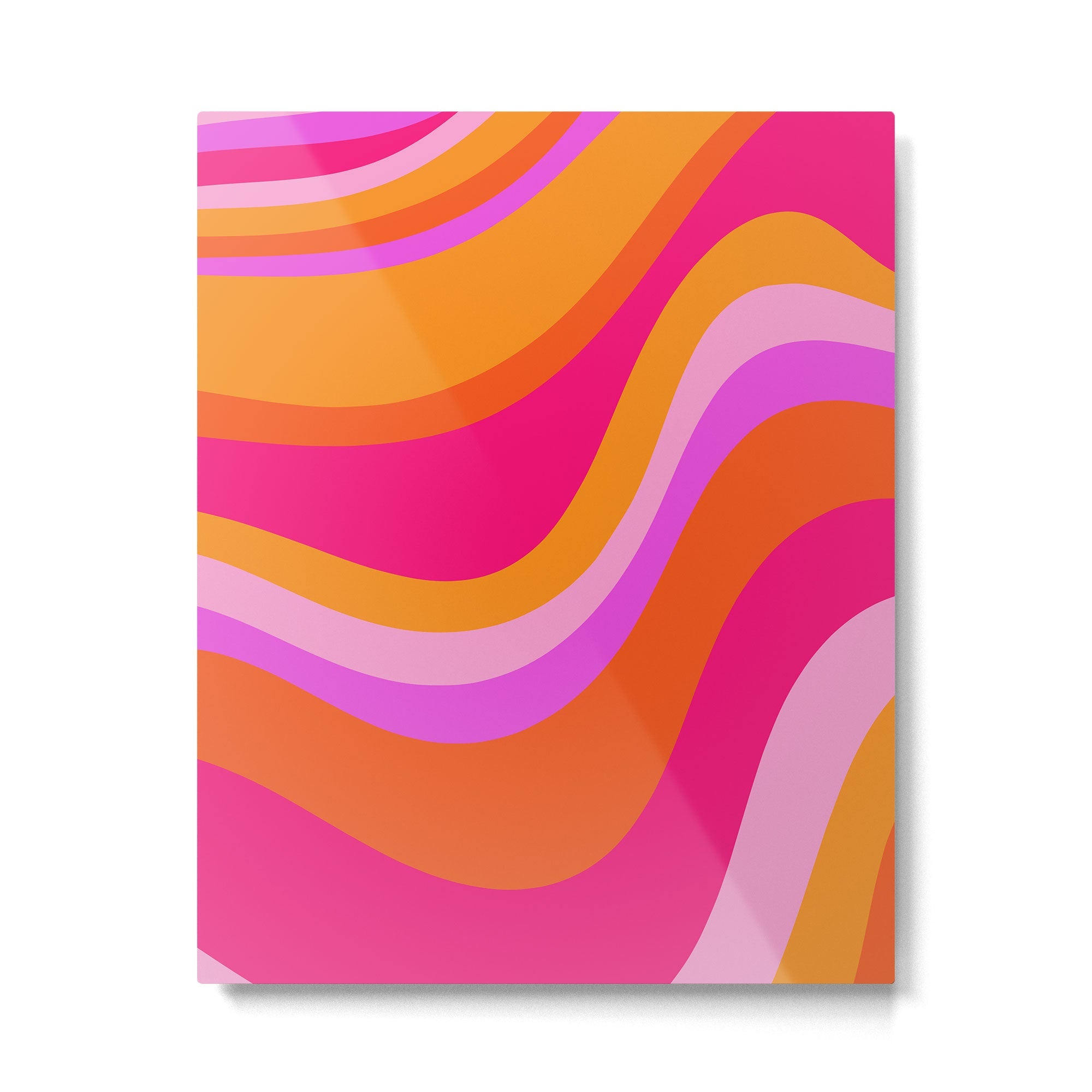 Retro Waves Abstract Pattern Pink Magenta Orange Metal Print | TeksDecor