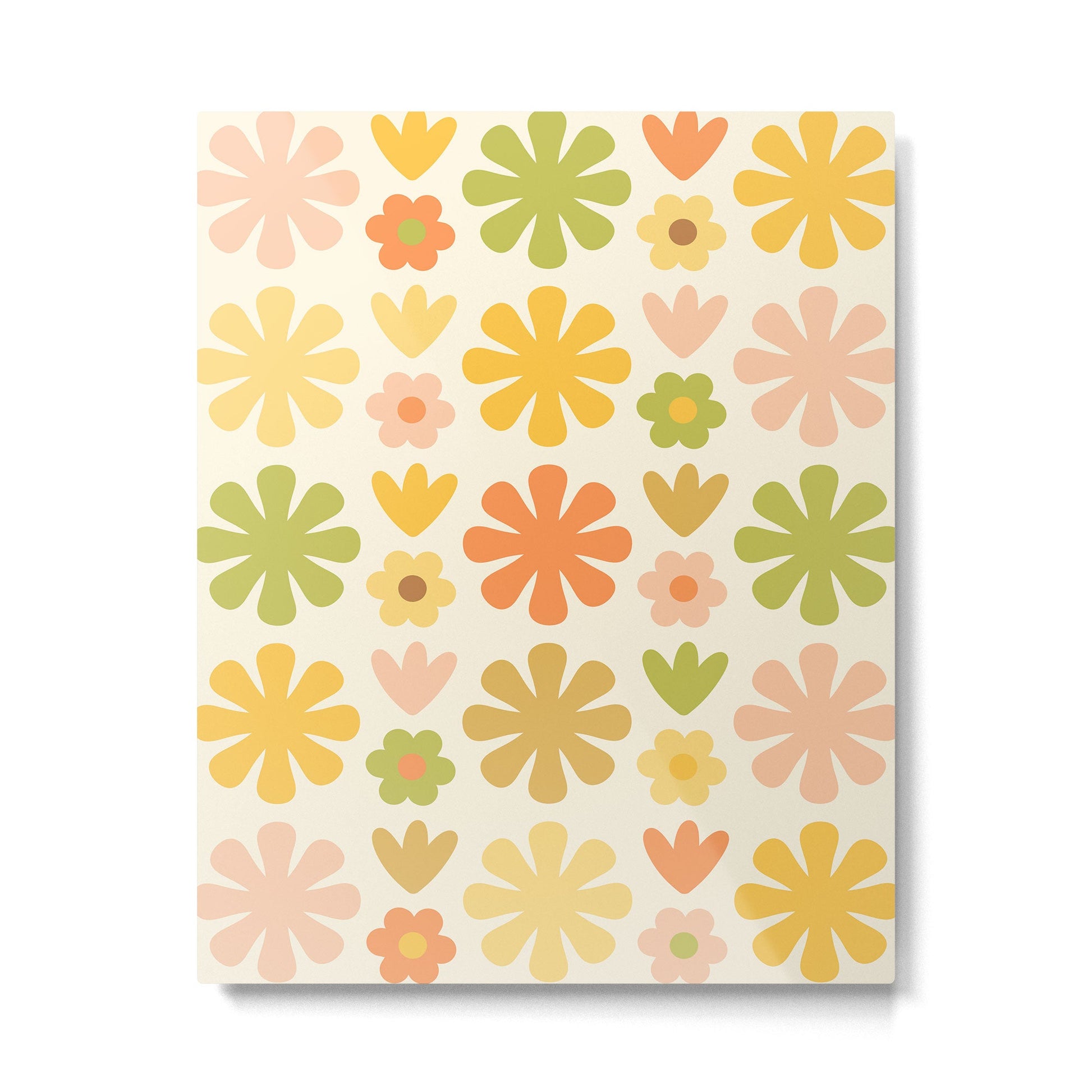 Scandi Floral Grid Retro Flower Pattern in Green Blush Yellow Cream Metal Print | TeksDecor