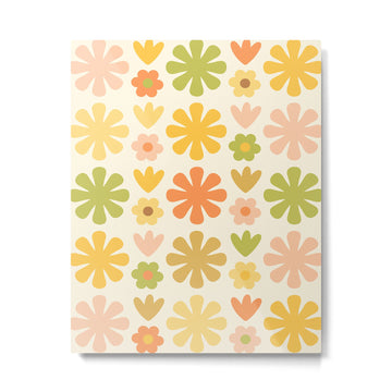 Scandi Floral Grid Retro Flower Pattern in Green Blush Yellow Cream Metal Print | TeksDecor
