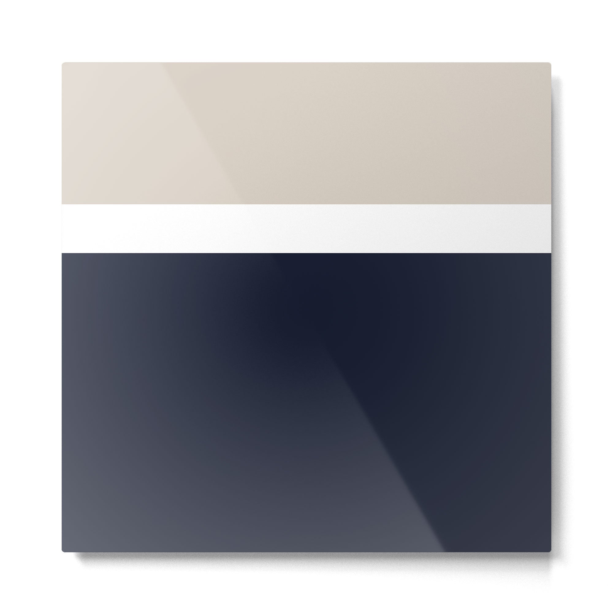 Simple Minimalist Color Block Pattern - Mid Striped Solid Light Mushroom Beige White Deep Navy Blue Metal Print | TeksDecor