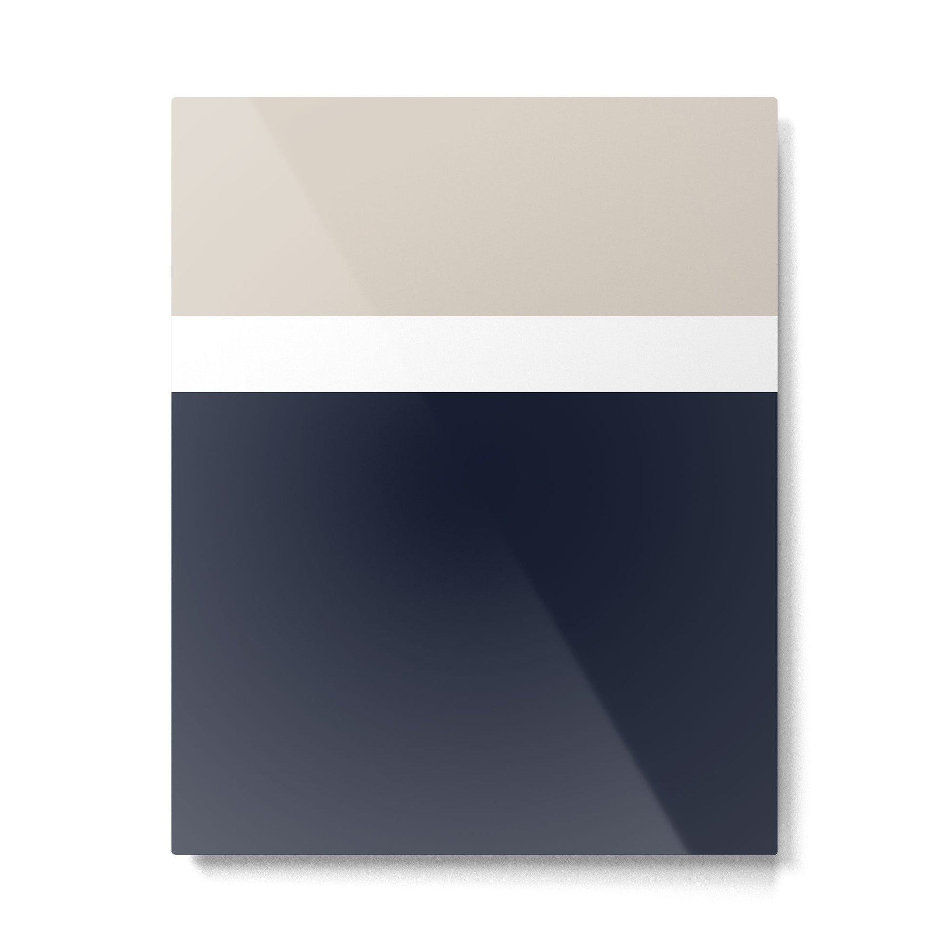 Simple Minimalist Color Block Pattern - Mid Striped Solid Light Mushroom Beige White Deep Navy Blue Metal Print | TeksDecor