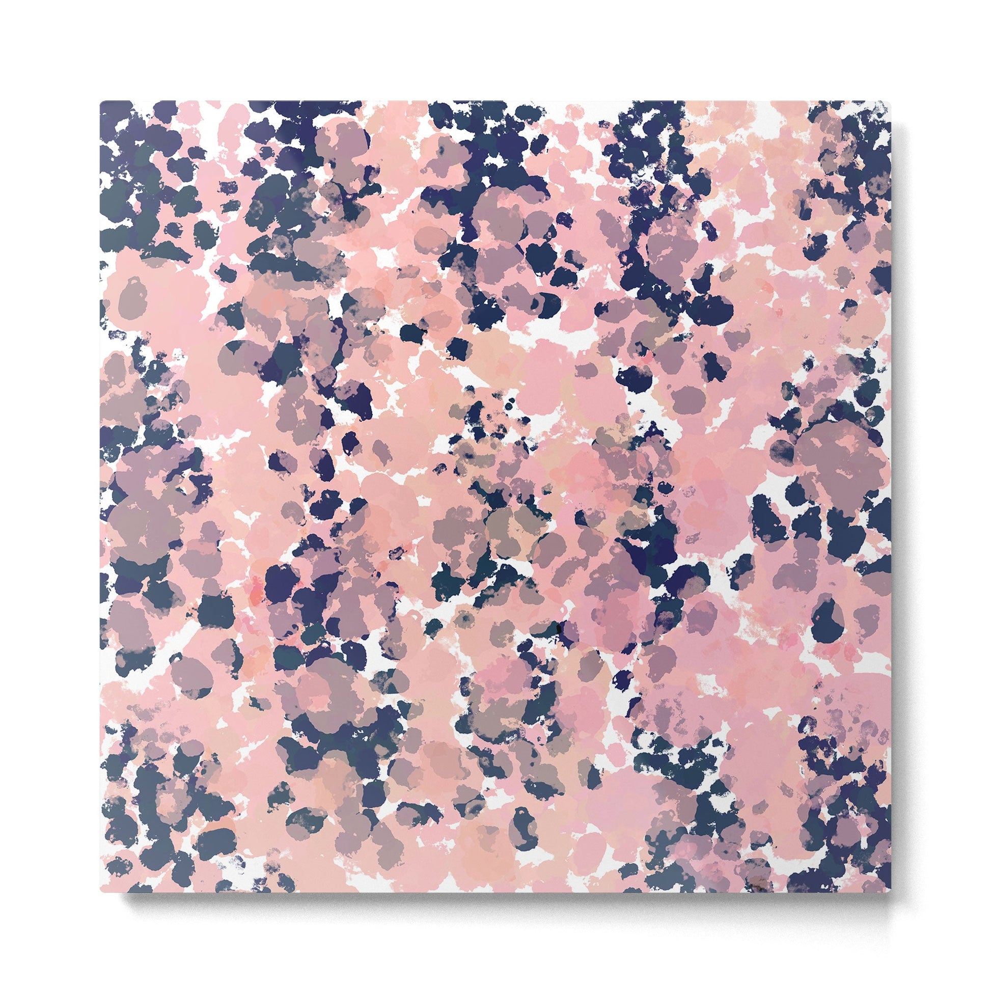 Smudgy Painted Abstract Pattern in Navy Blue, Pink, and Blush on White Metal Print | TeksDecor
