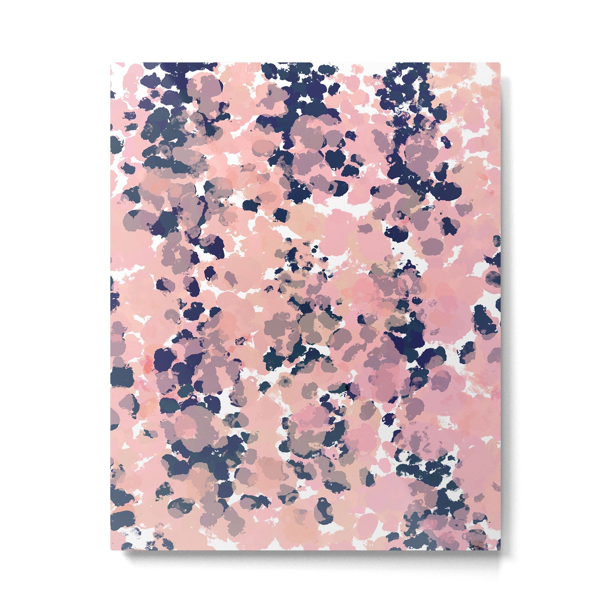 Smudgy Painted Abstract Pattern in Navy Blue, Pink, and Blush on White Metal Print | TeksDecor