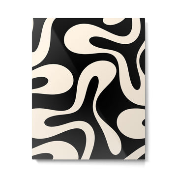 Soft Curves Retro Modern Abstract Pattern in Black and Almond Cream Metal Print | TeksDecor