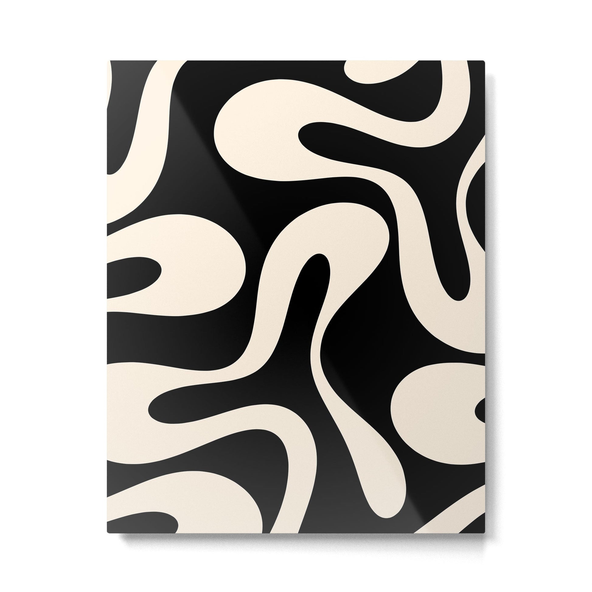 Soft Curves Retro Modern Abstract Pattern in Black and Almond Cream Metal Print | TeksDecor