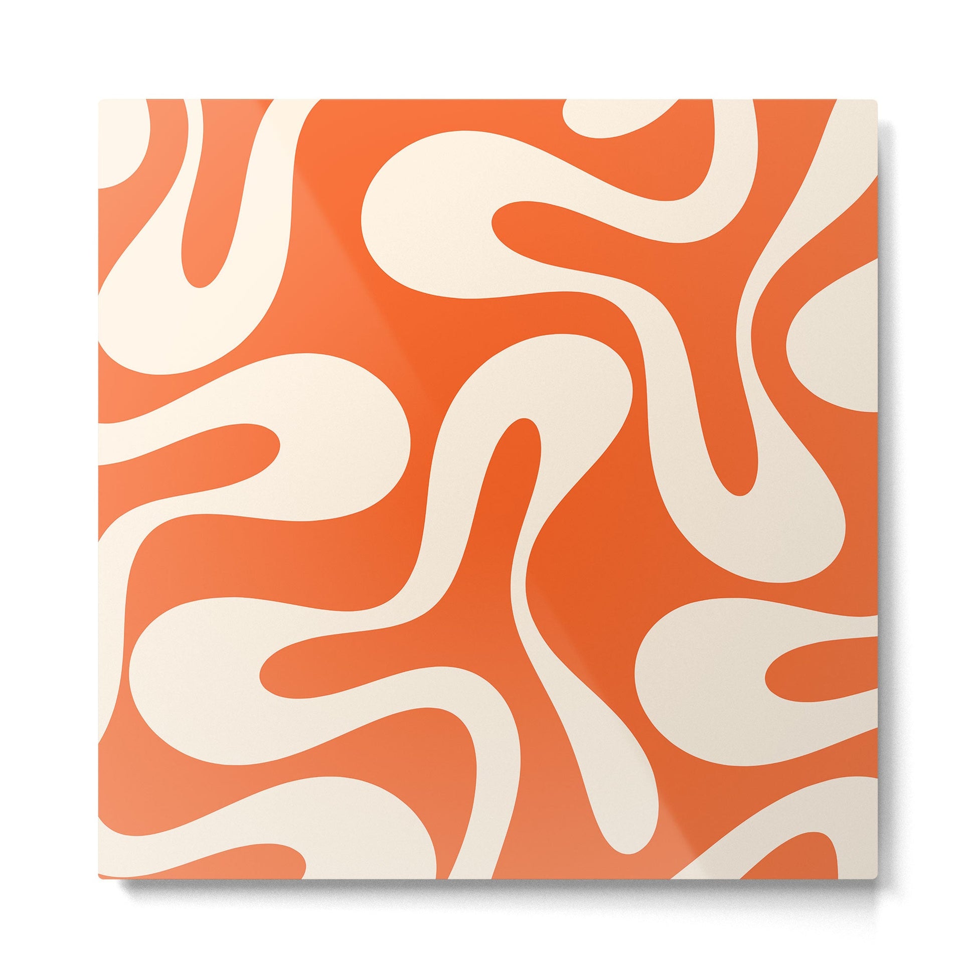 Soft Curves Retro Modern Abstract Pattern in Orange and Cream Metal Print | TeksDecor