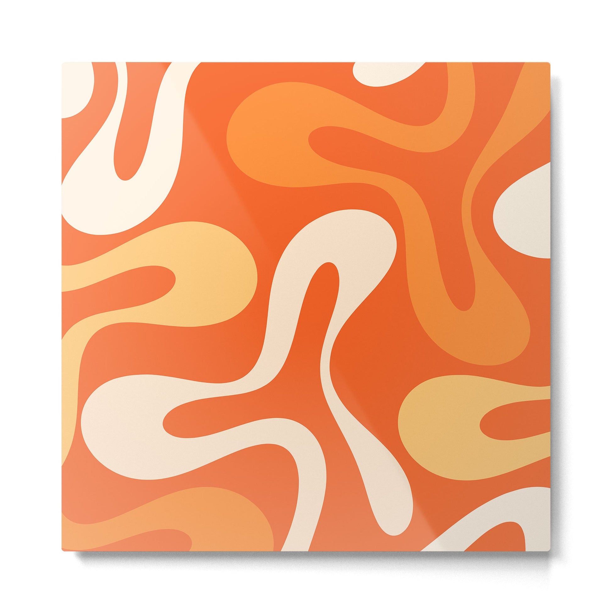 Soft Curves Retro Modern Abstract in  Tangerine Orange Tones Metal Print | TeksDecor