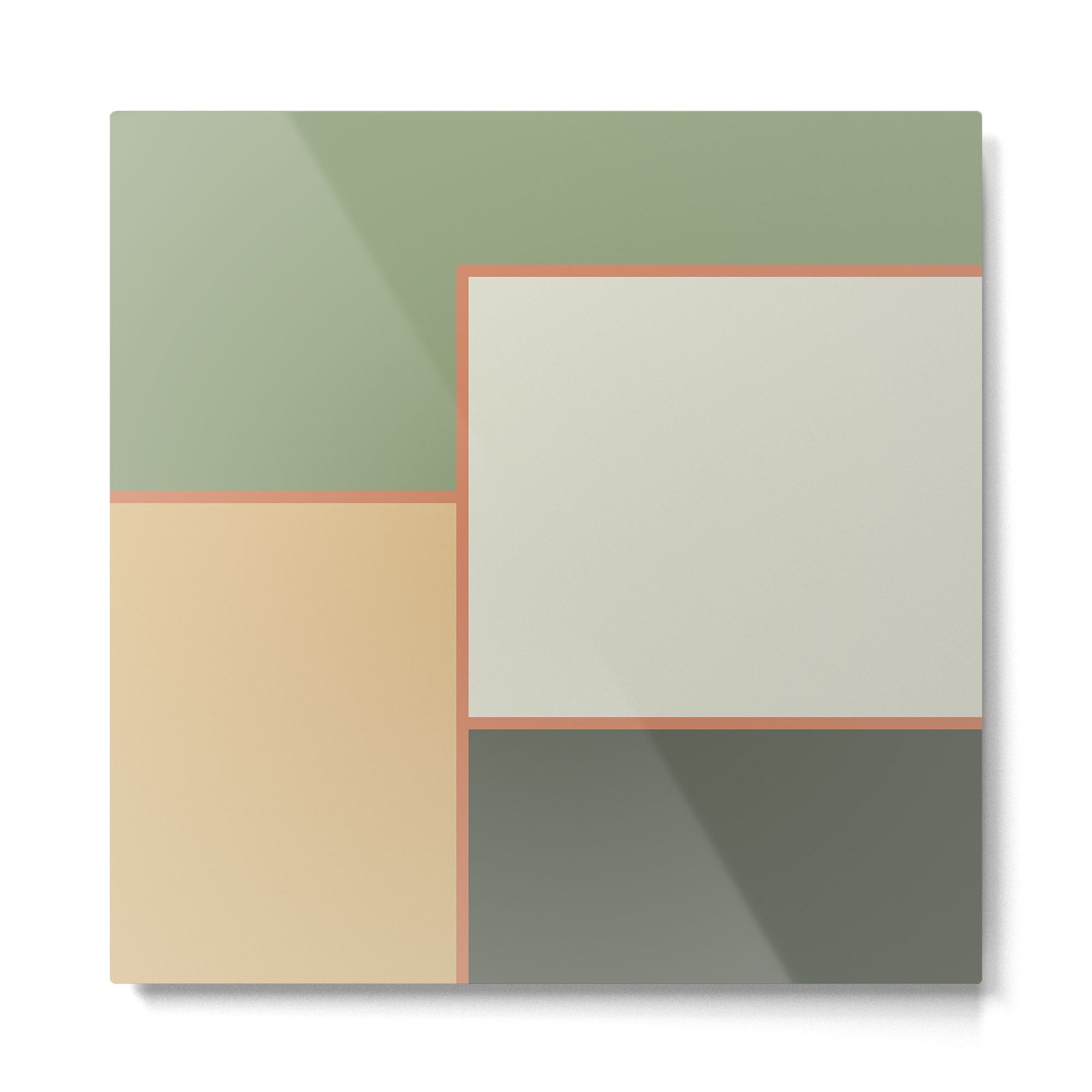 Soft Geometrics Minimalist Mid-century Geo Pattern in Sage Green and Apricot Metal Print | TeksDecor