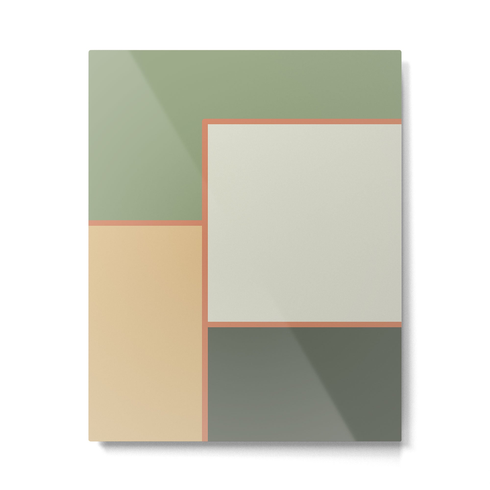 Soft Geometrics Minimalist Mid-century Geo Pattern in Sage Green and Apricot Metal Print | TeksDecor