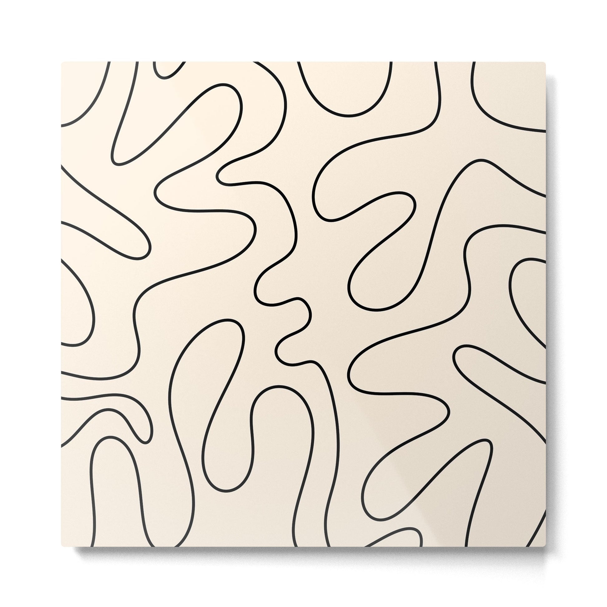 Squiggle Abstract Minimalist Modern Pattern in Black and Almond Cream Metal Print | TeksDecor