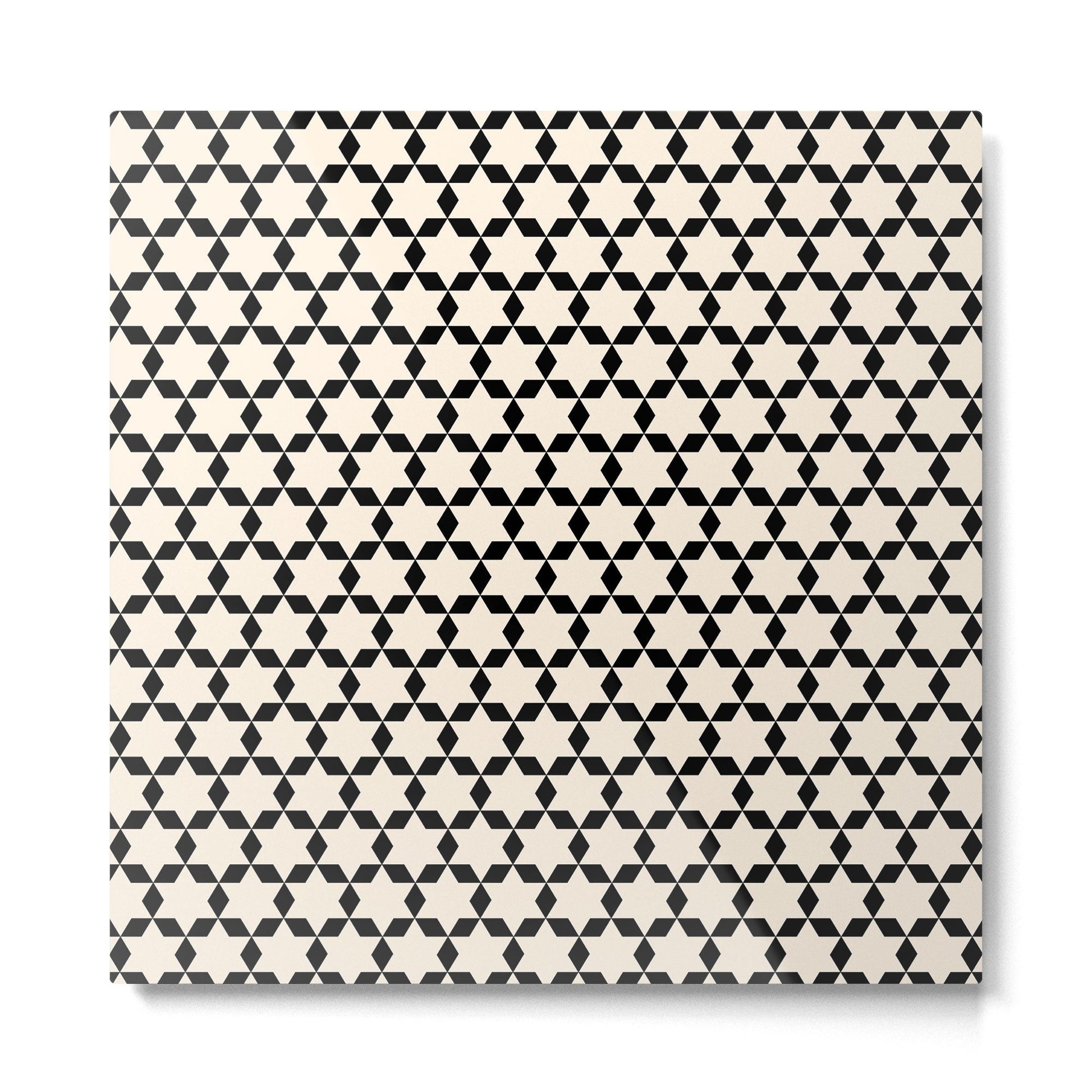 Star Tiles Geometric Pattern in Almond Cream and Black Metal Print | TeksDecor