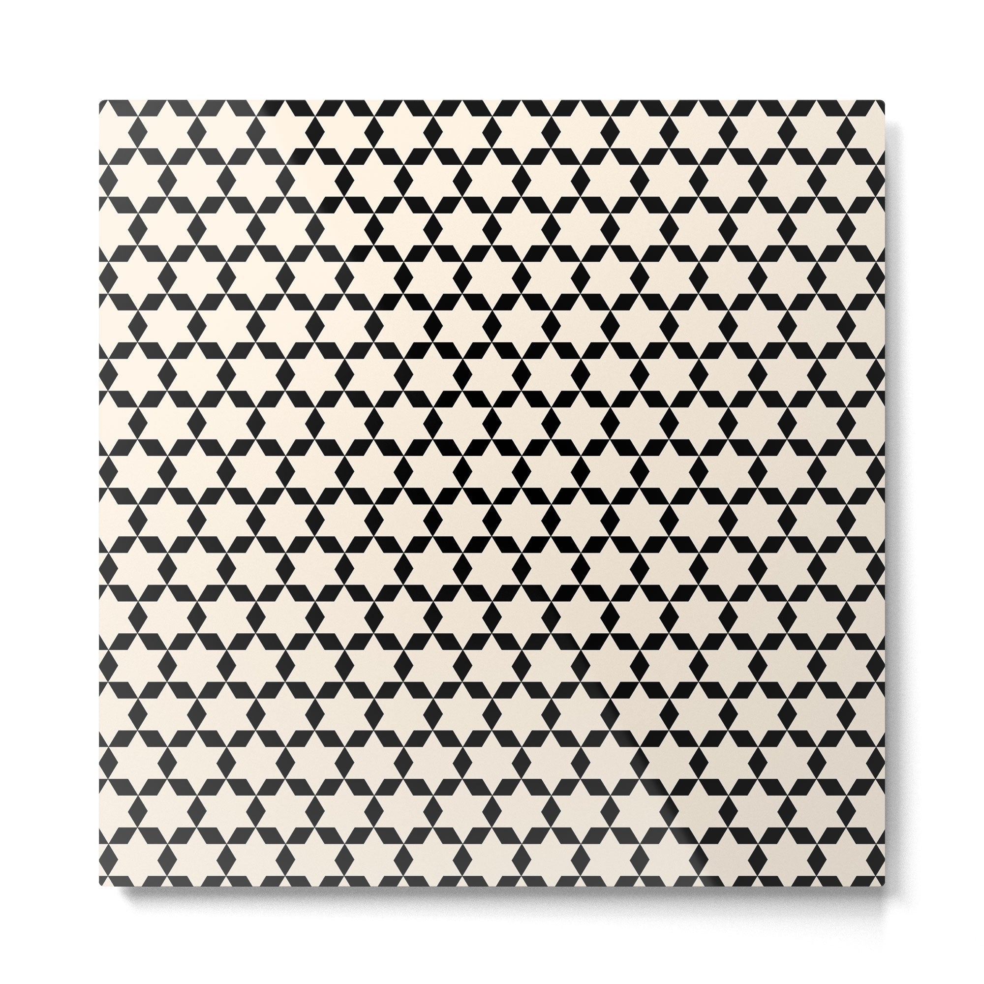 Star Tiles Geometric Pattern in Almond Cream and Black Metal Print | TeksDecor
