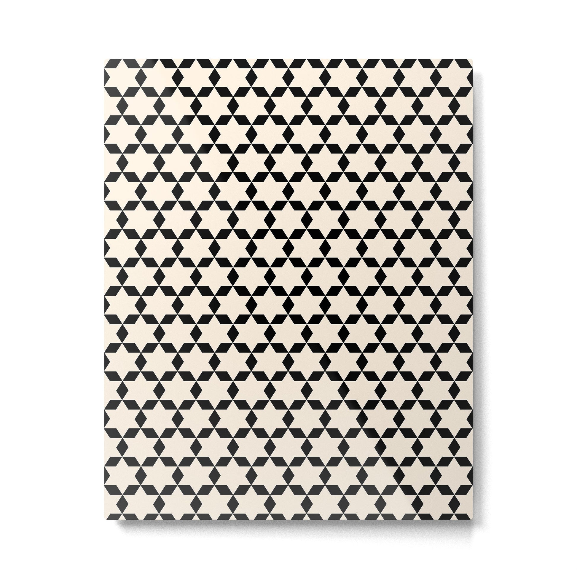 Star Tiles Geometric Pattern in Almond Cream and Black Metal Print | TeksDecor