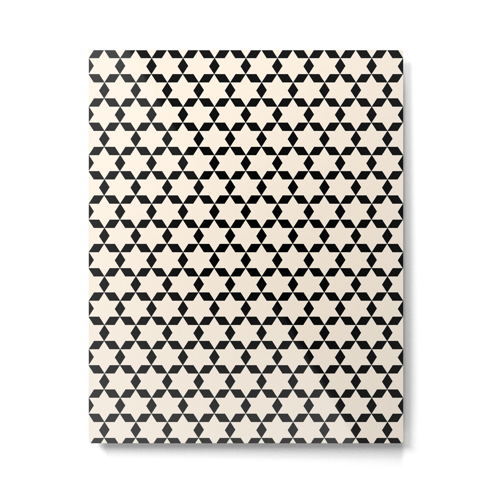 Star Tiles Geometric Pattern in Almond Cream and Black Metal Print | TeksDecor