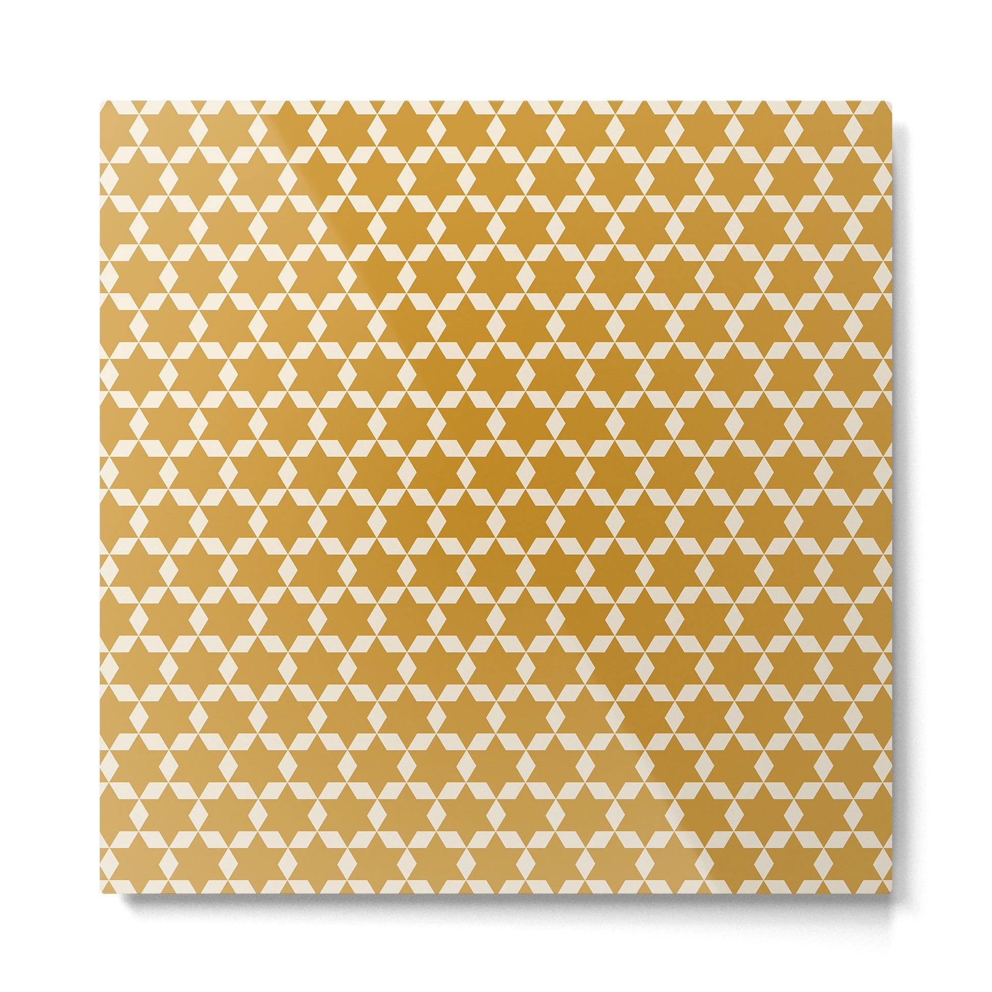 Star Tiles Pattern in Dark Mustard and Cream Metal Print | TeksDecor