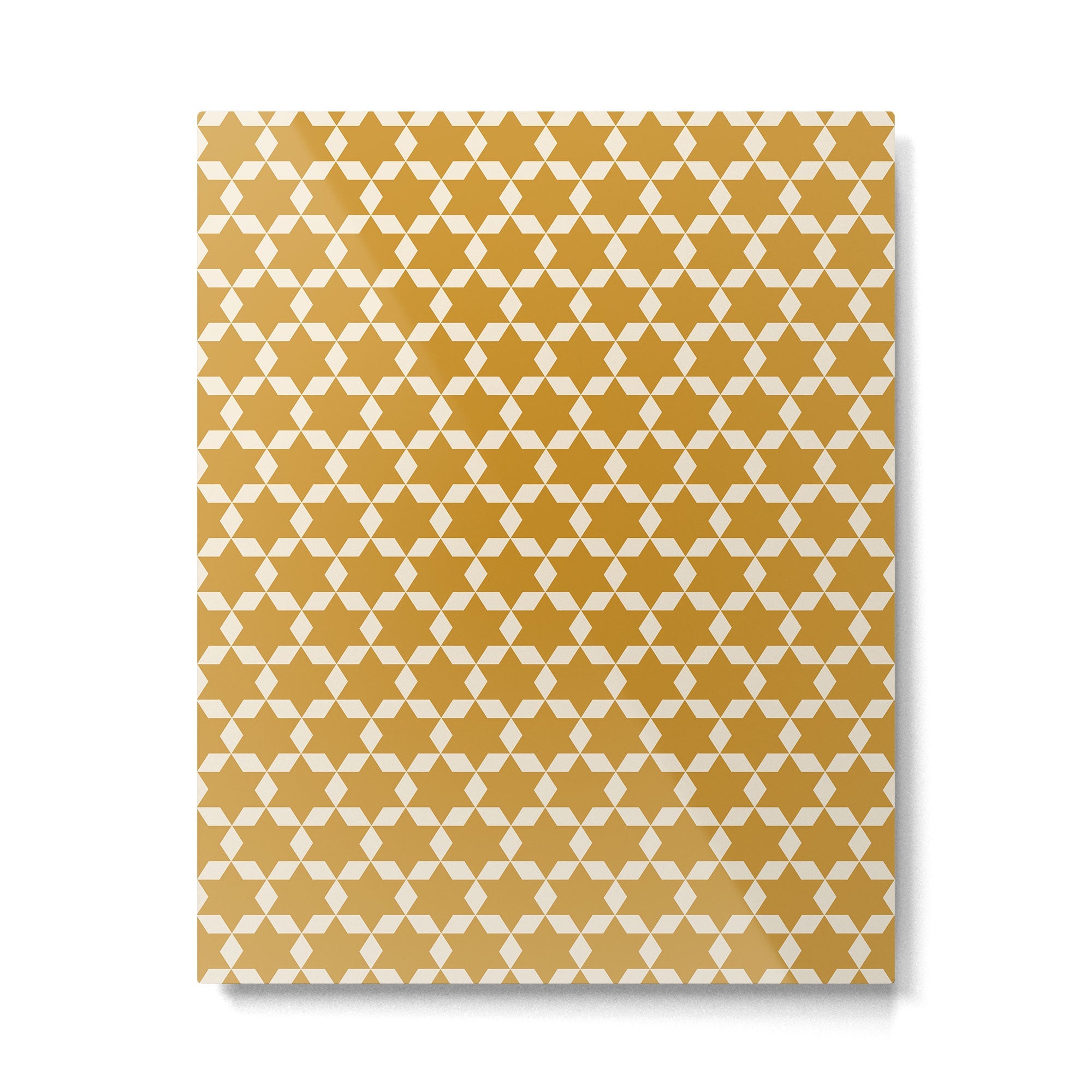 Star Tiles Pattern in Dark Mustard and Cream Metal Print | TeksDecor