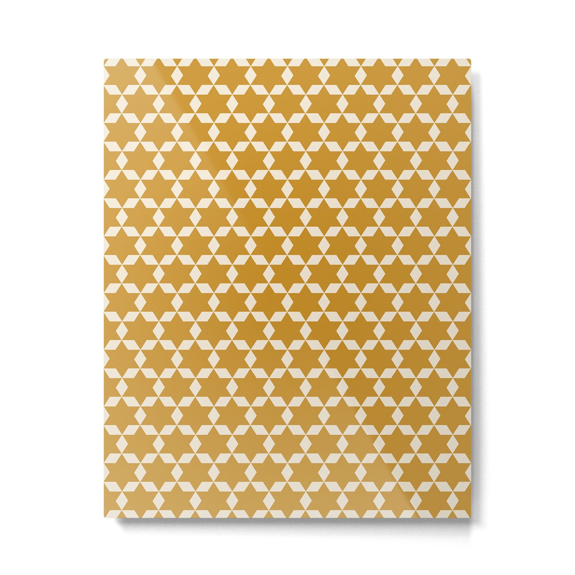 Star Tiles Pattern in Dark Mustard and Cream Metal Print | TeksDecor
