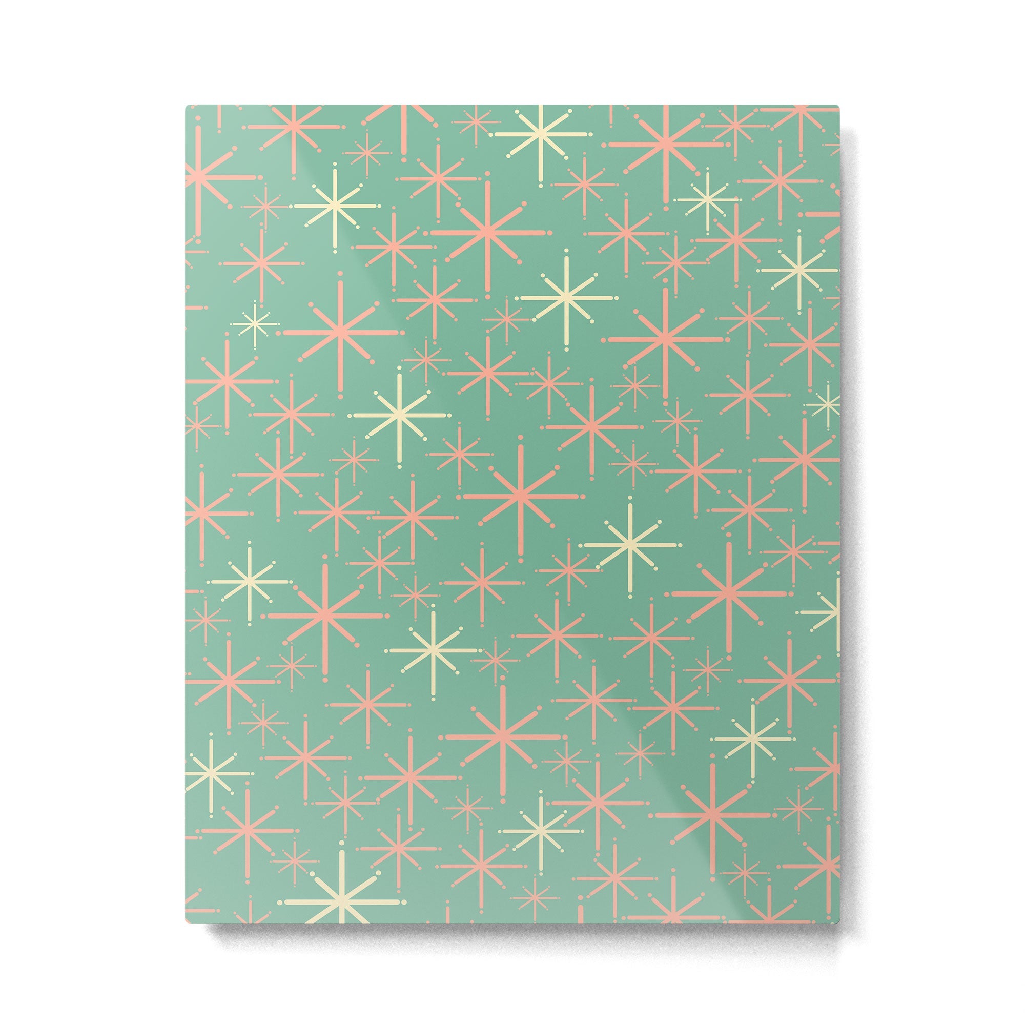 Starbursts Mid Century Modern Retro Pattern in Blush Pink, Cream, and Mint Teal Metal Print | TeksDecor