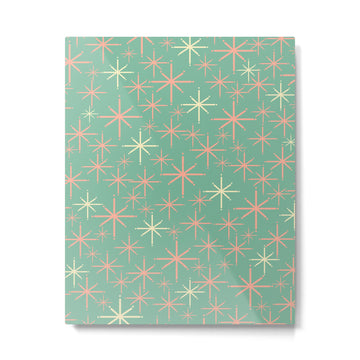 Starbursts Mid Century Modern Retro Pattern in Blush Pink, Cream, and Mint Teal Metal Print | TeksDecor