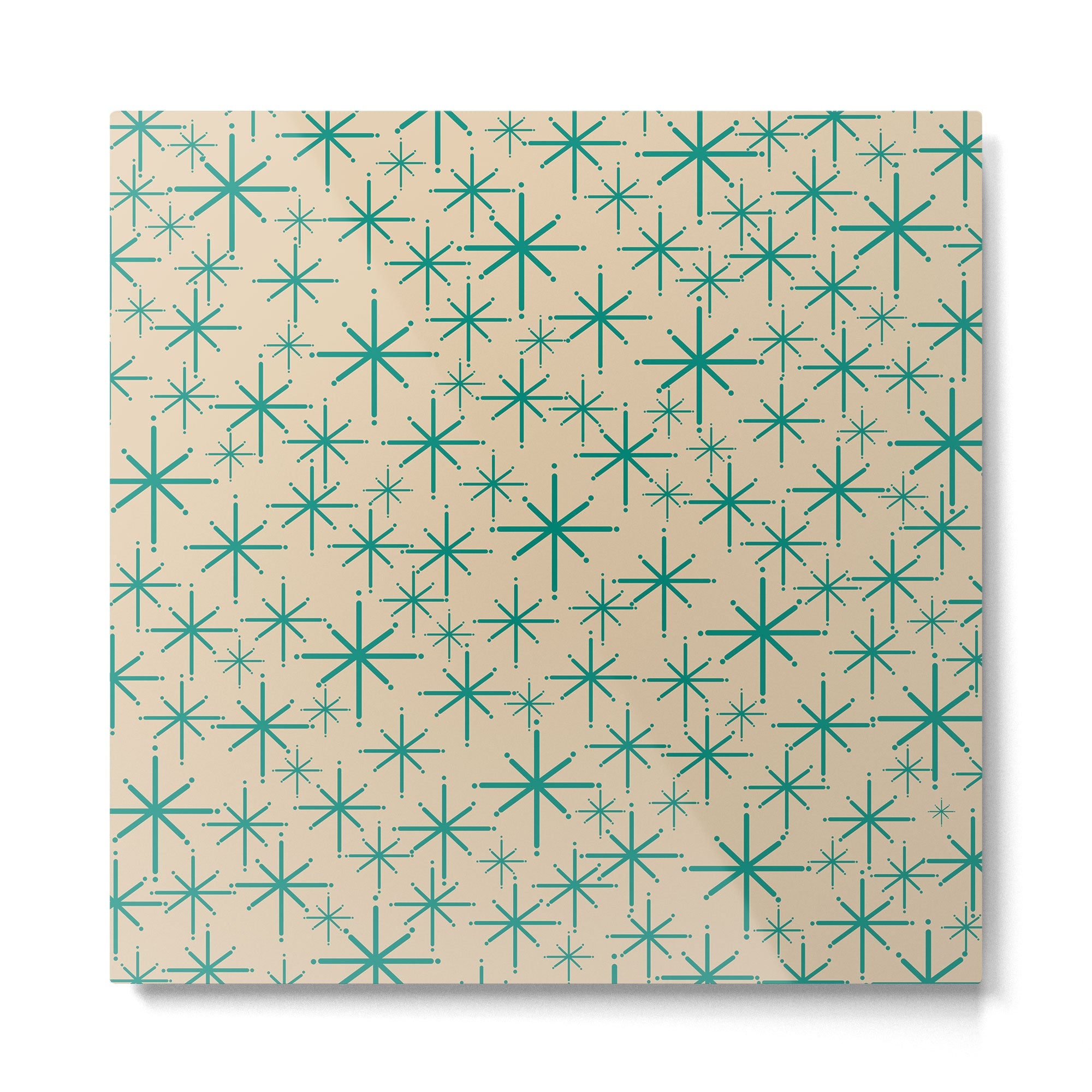 Stella 2 - Atomic Age Starbursts - Midcentury Modern Pattern in Turquoise Teal and Mid Mod Beige Metal Print | TeksDecor