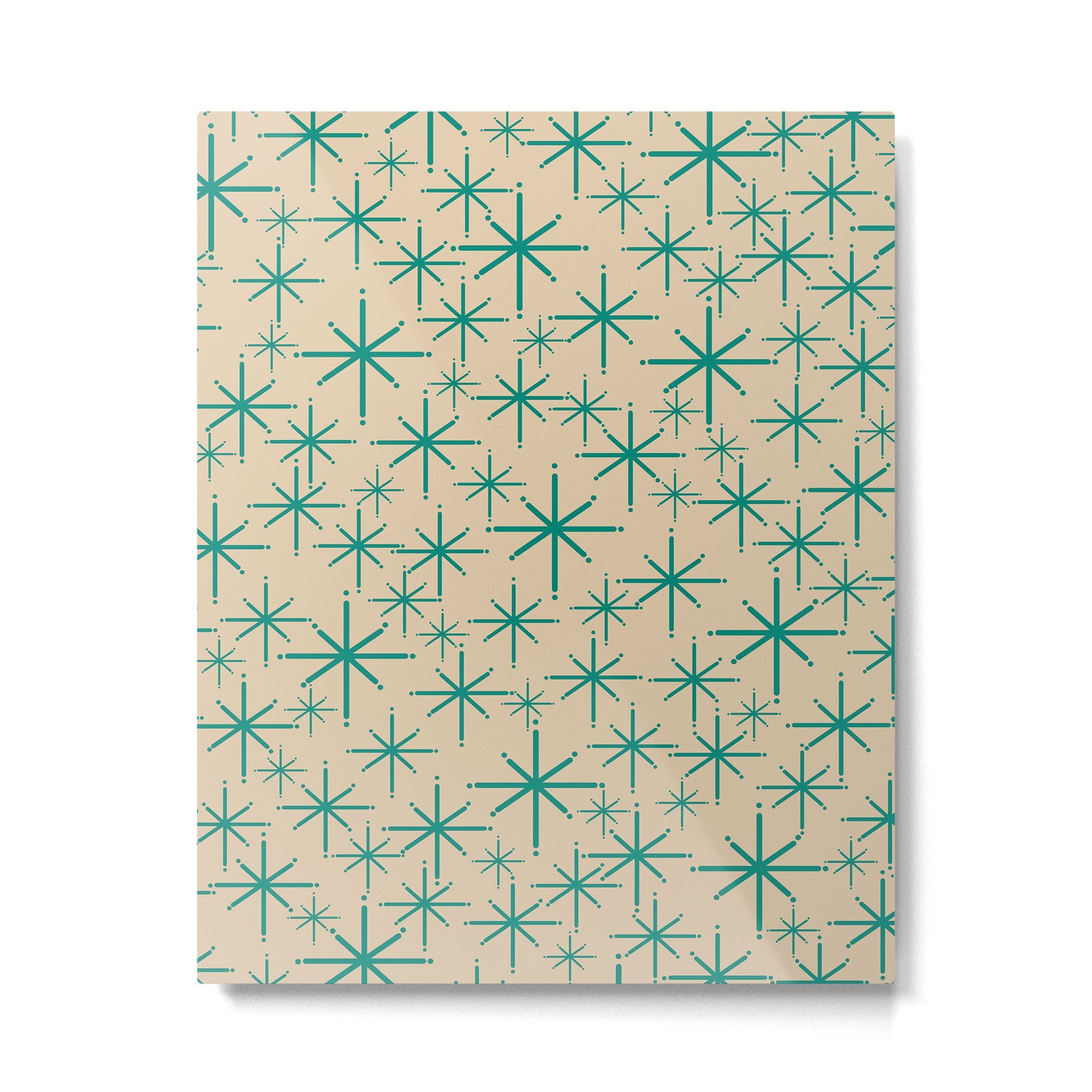 Stella 2 - Atomic Age Starbursts - Midcentury Modern Pattern in Turquoise Teal and Mid Mod Beige Metal Print | TeksDecor