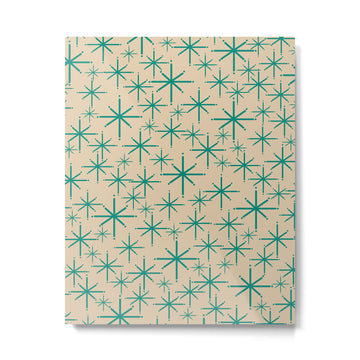 Stella 2 - Atomic Age Starbursts - Midcentury Modern Pattern in Turquoise Teal and Mid Mod Beige Metal Print | TeksDecor